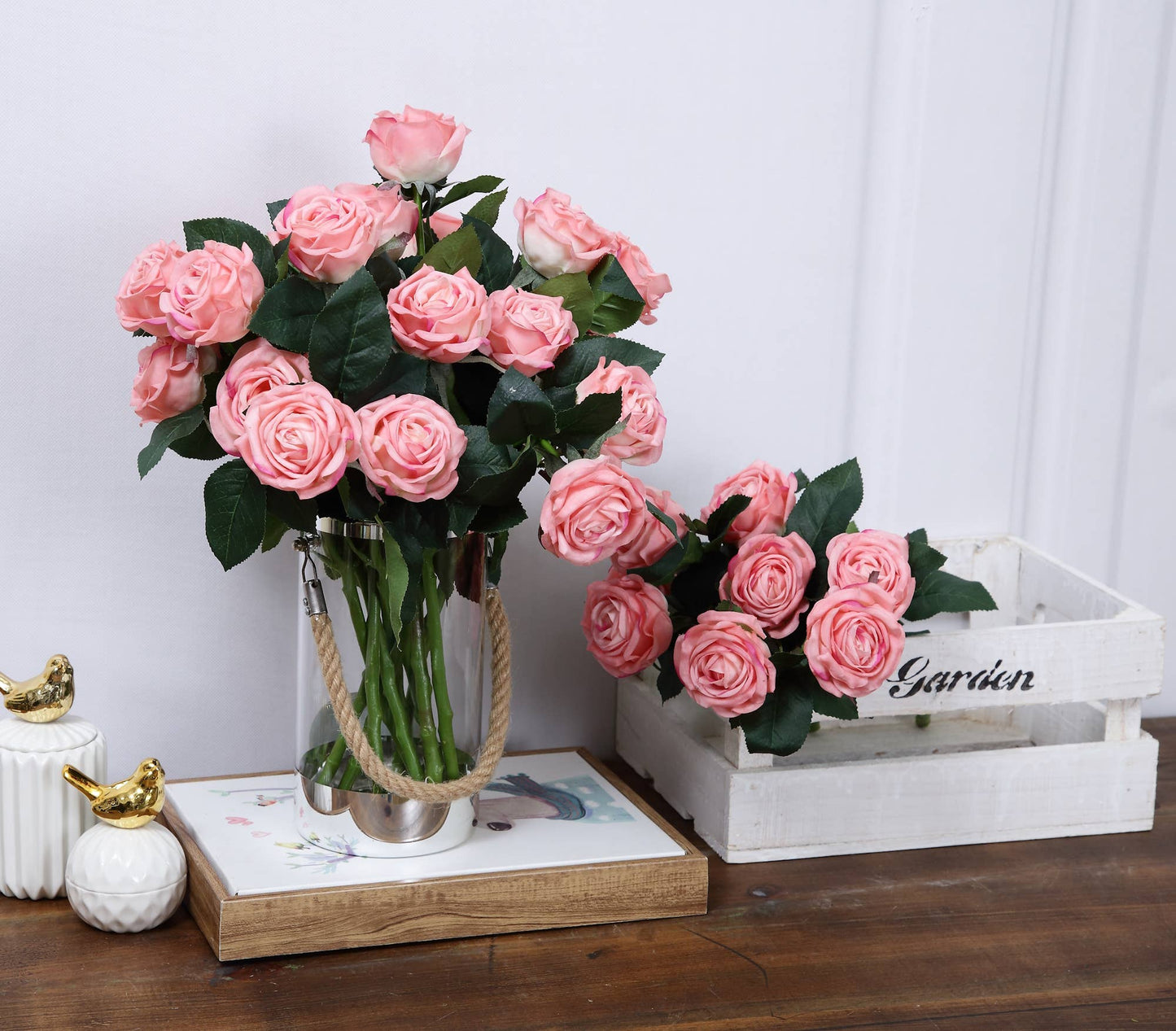 16"Real Touch Garden Tea Rose with 2 sprays