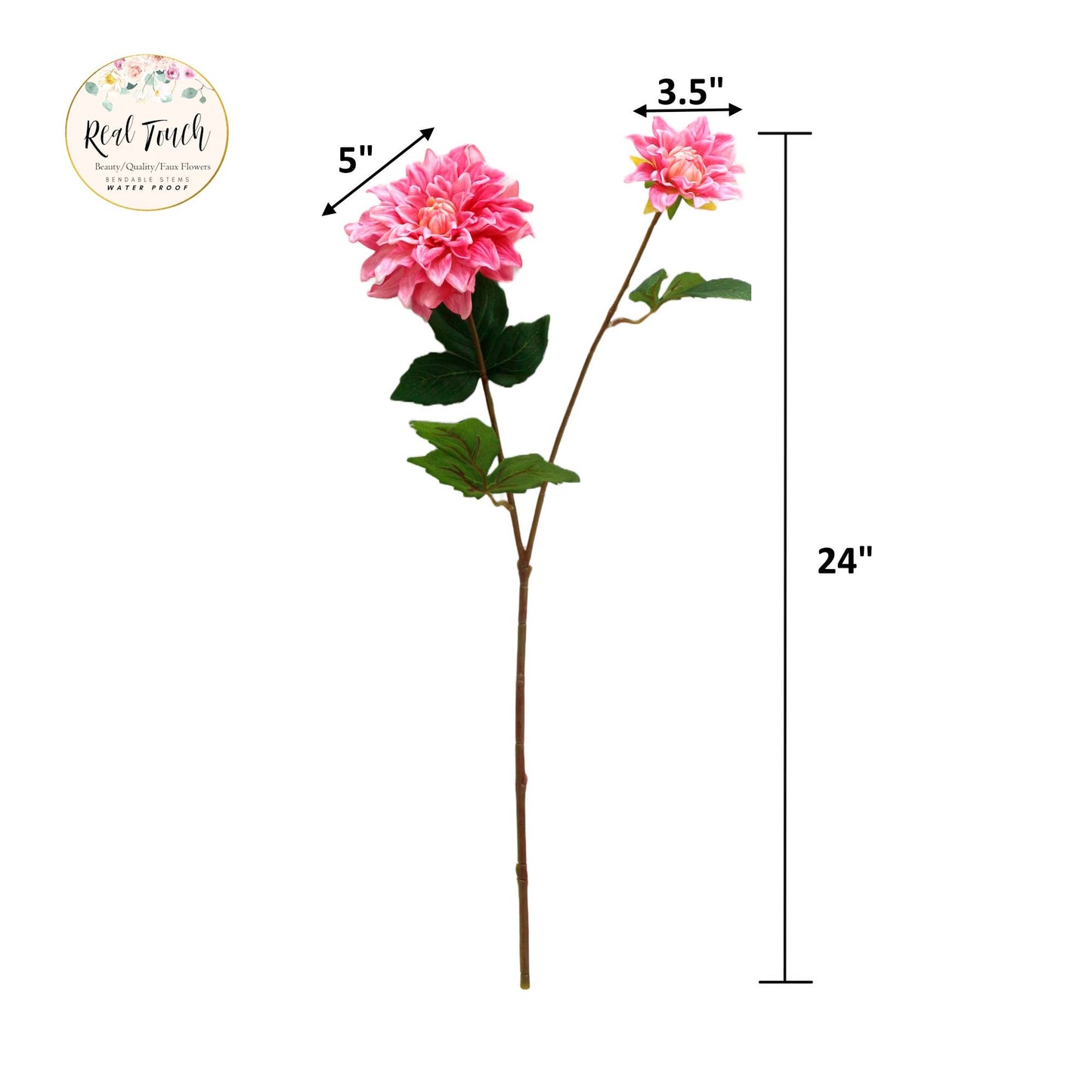 24" Lifelike Real Touch Dahlia -2 flowers