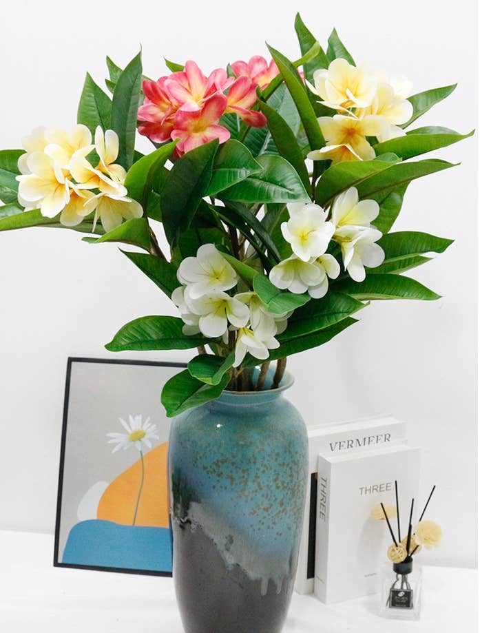 34"Real Touch Leaves Silk Plumeria Frangipani Flower Stem