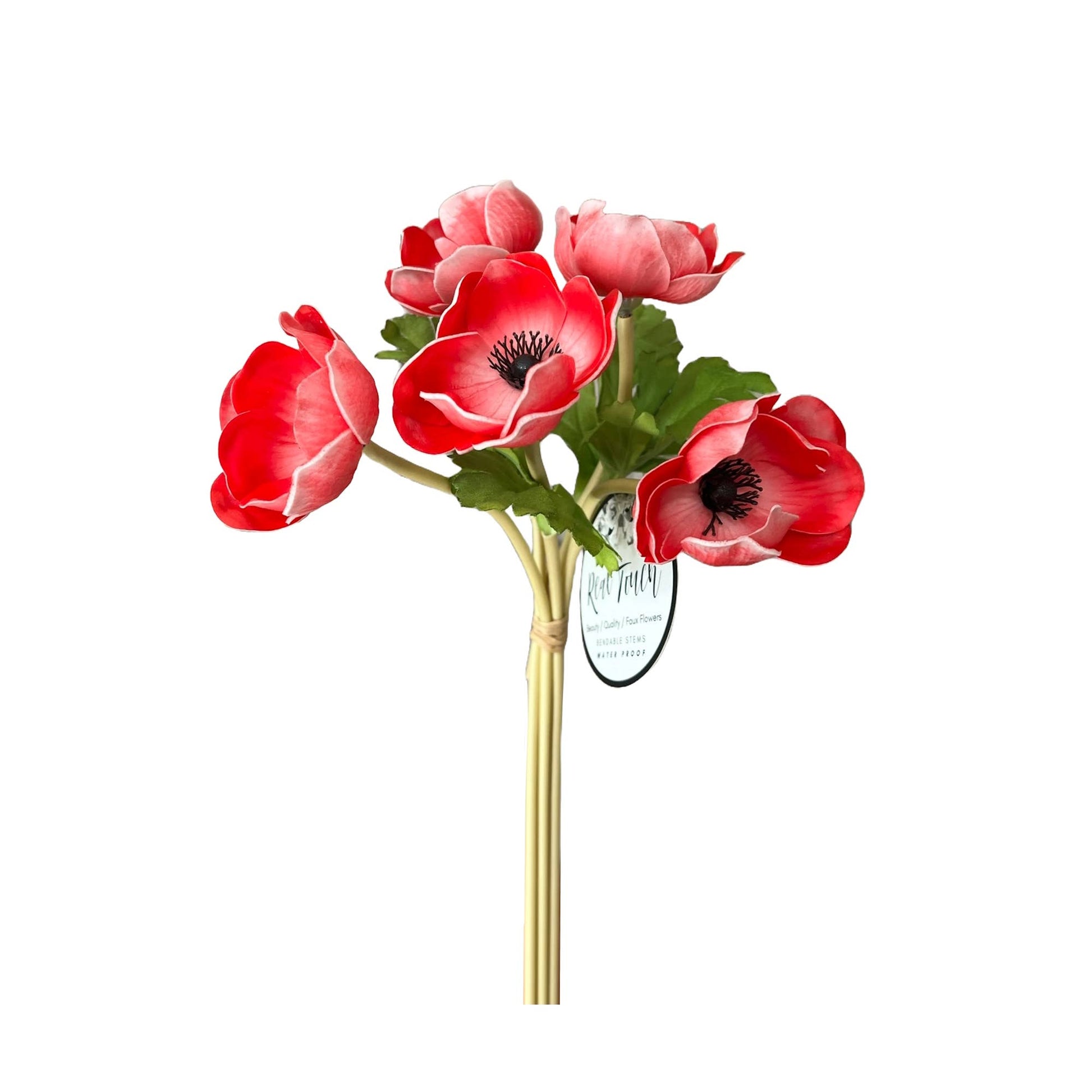12"Real Touch Anemone-5 stem raffia tied