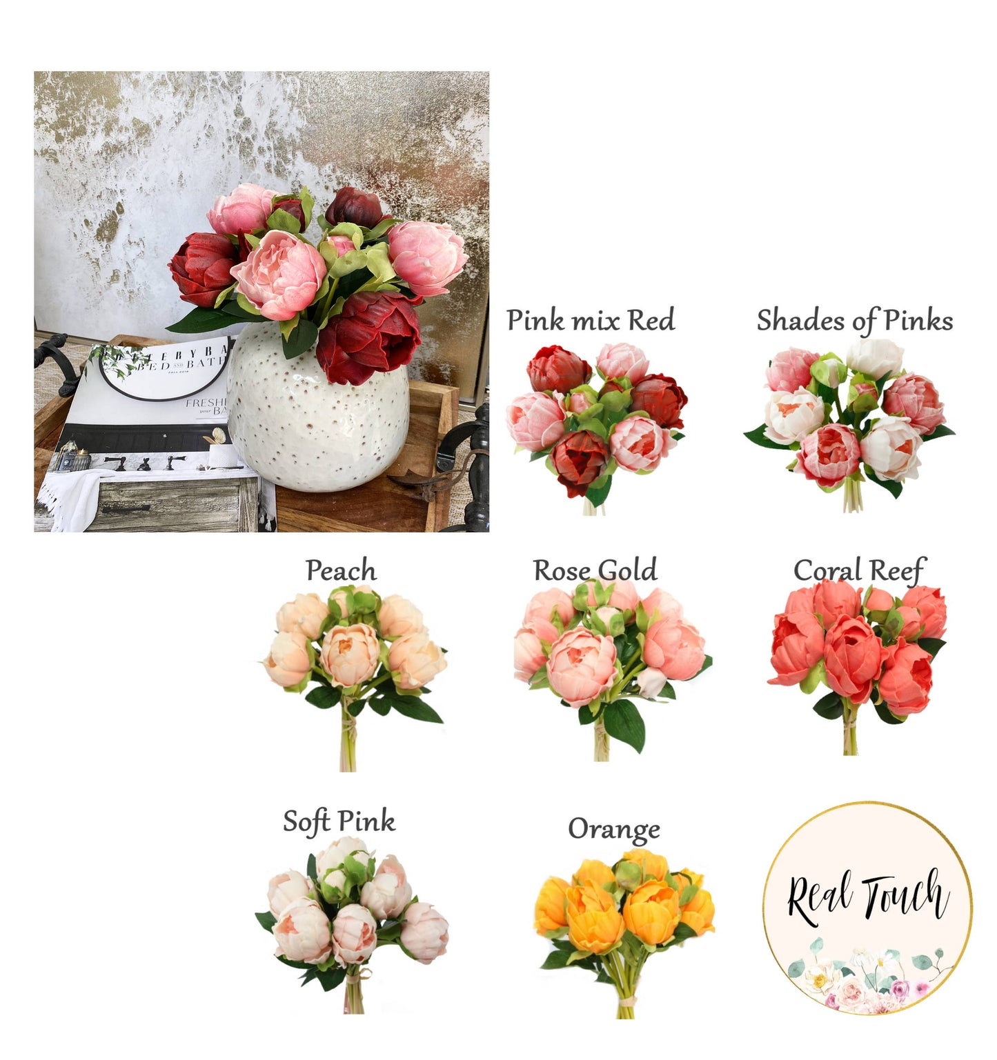 Case Packed Value-10 Bundles Real Touch Faux Peony bundle