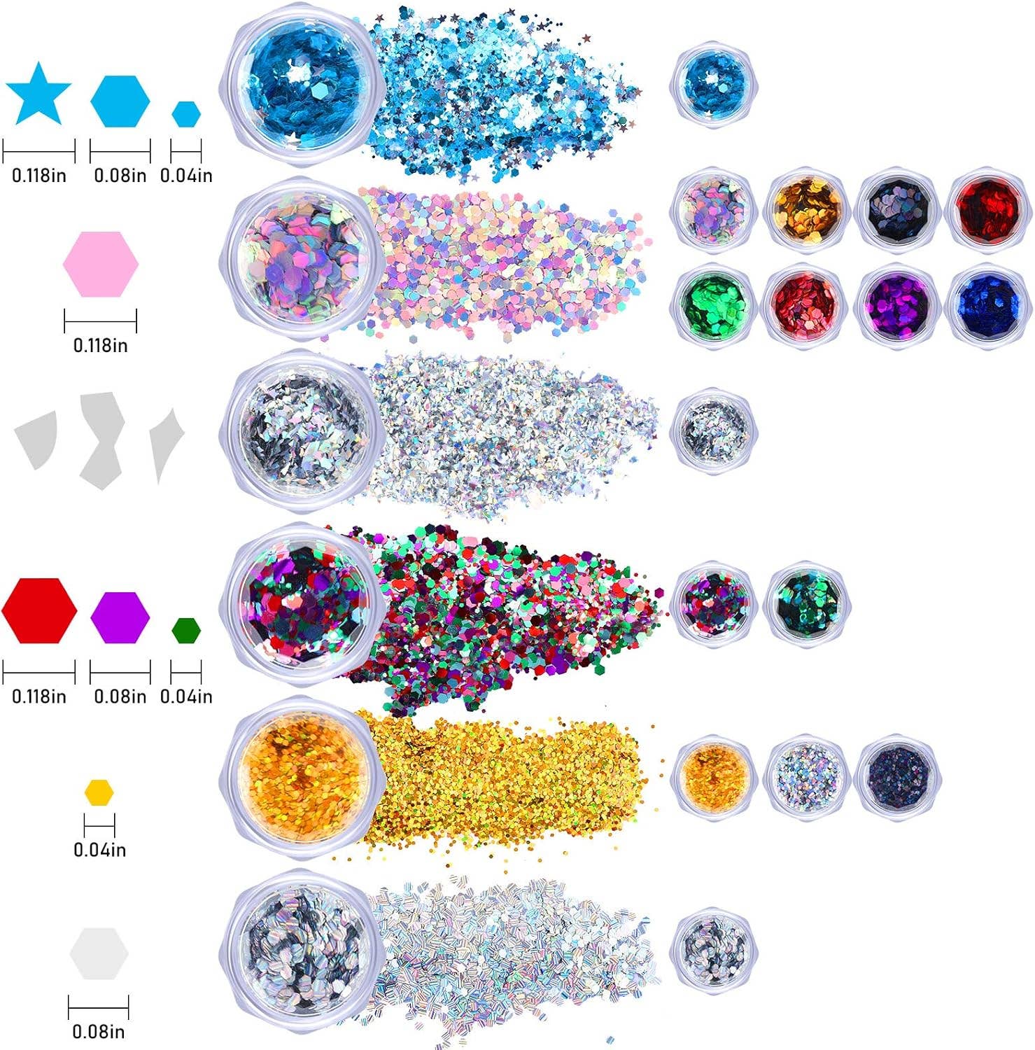 Box of 6 colors-Holographic Chunky Glitters Palette