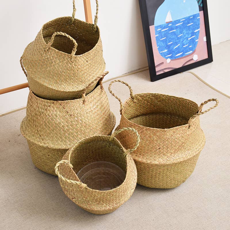 Foldable Seagrass Belly Basket/planter–Natural Woven Storage
