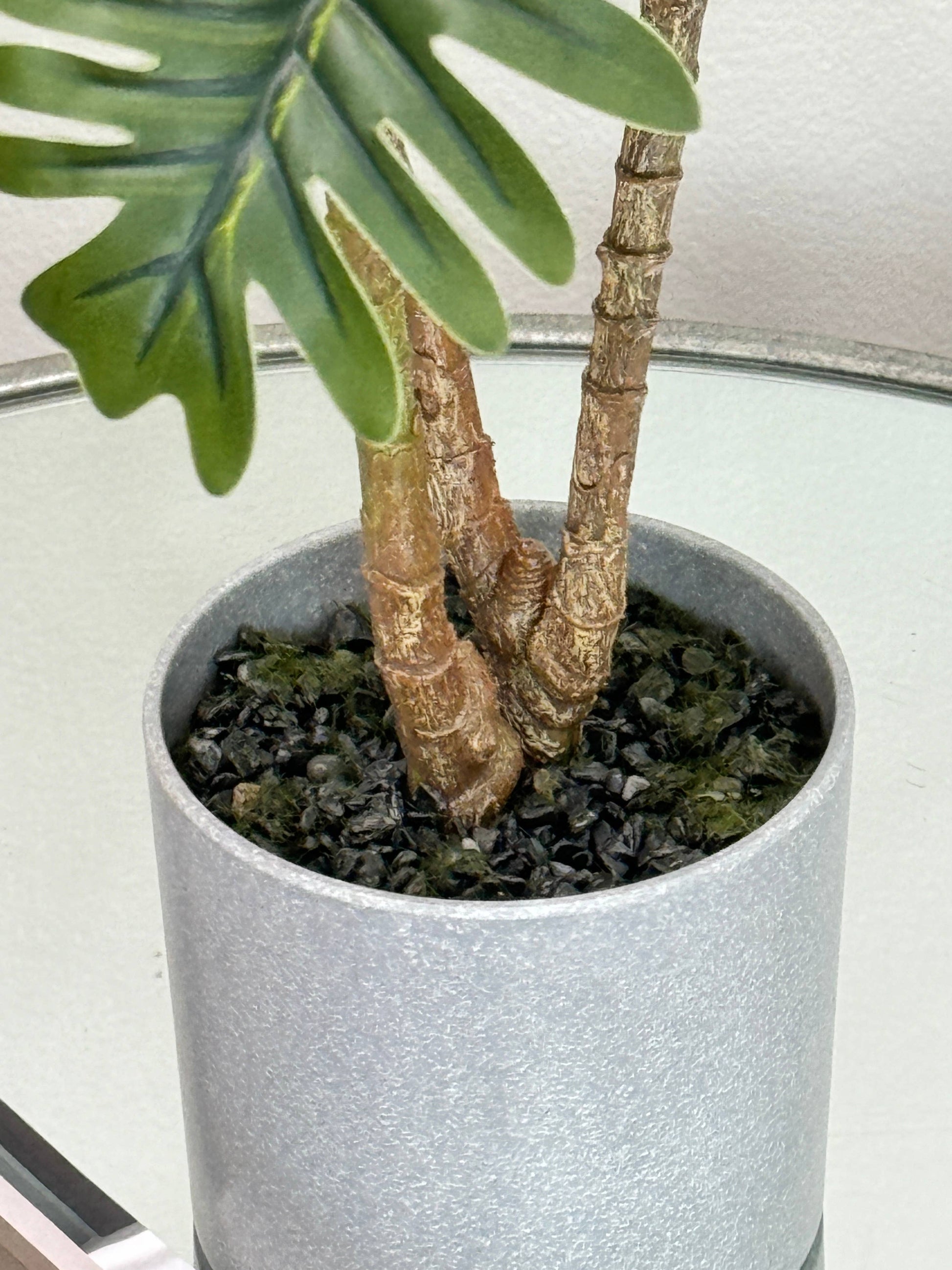 18"-Tabletop Faux Philodendron Plant in grey pot