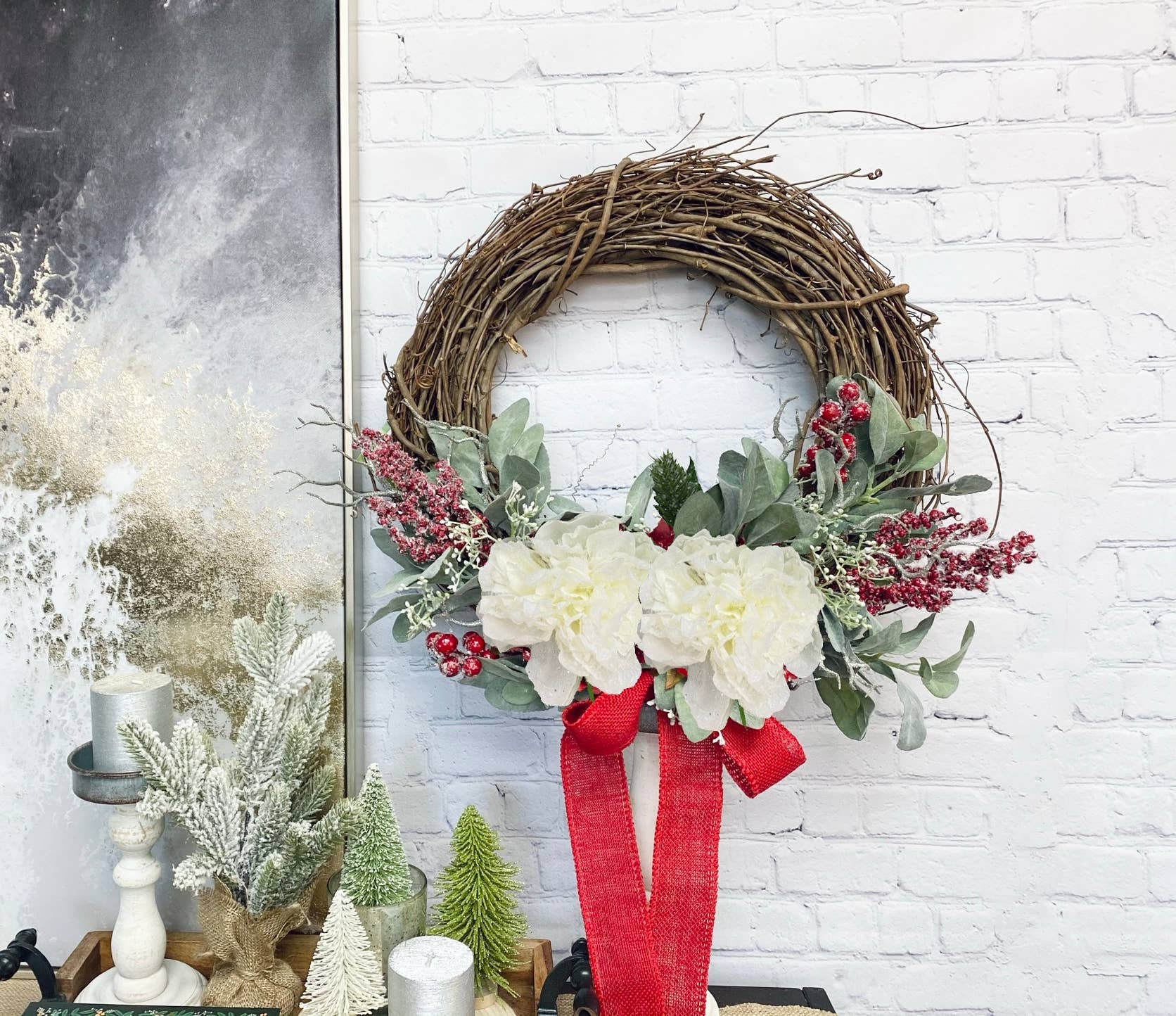 Holiday Edition-18 stem-Snowy Succulent Berry Pinecone Picks