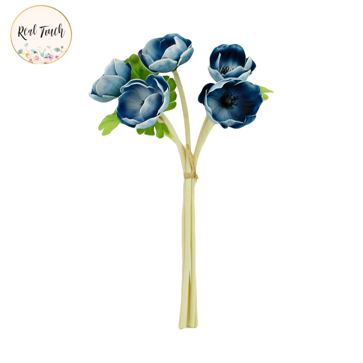 12"Real Touch Anemone-5 stem raffia tied