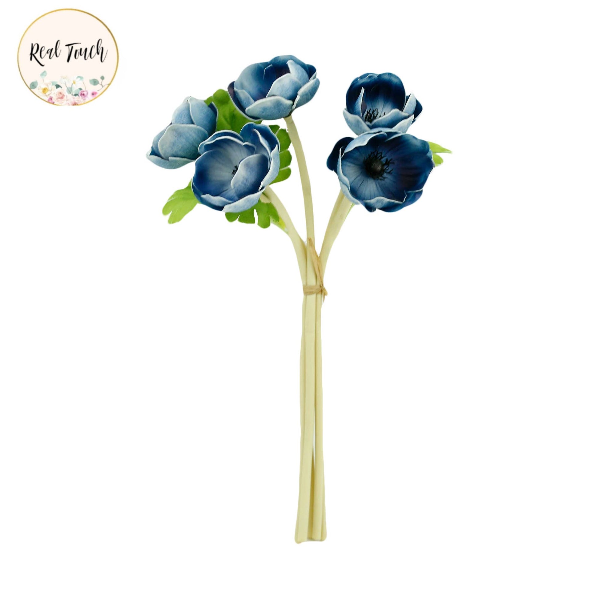 12"Real Touch Anemone-5 stem raffia tied