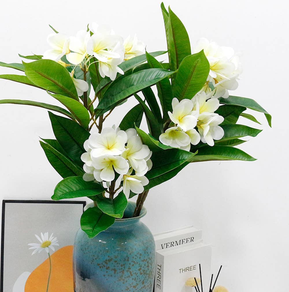 34"Real Touch Leaves Silk Plumeria Frangipani Flower Stem