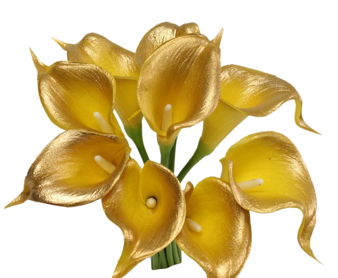 pack of 10-real touch calla lilies metallic gold silver
