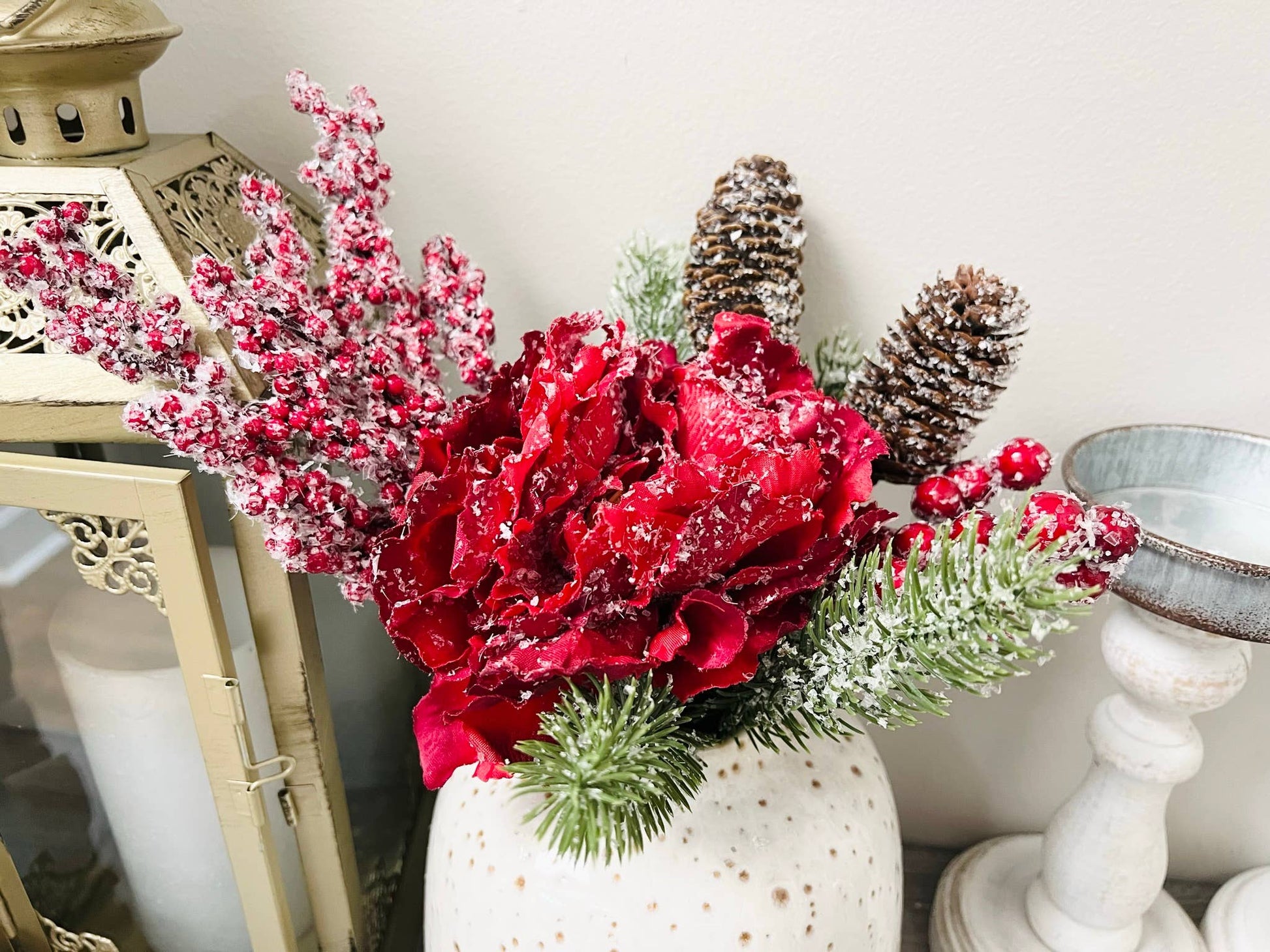Large Bloom-Snowy Peony Stem – Winter Holiday Decora