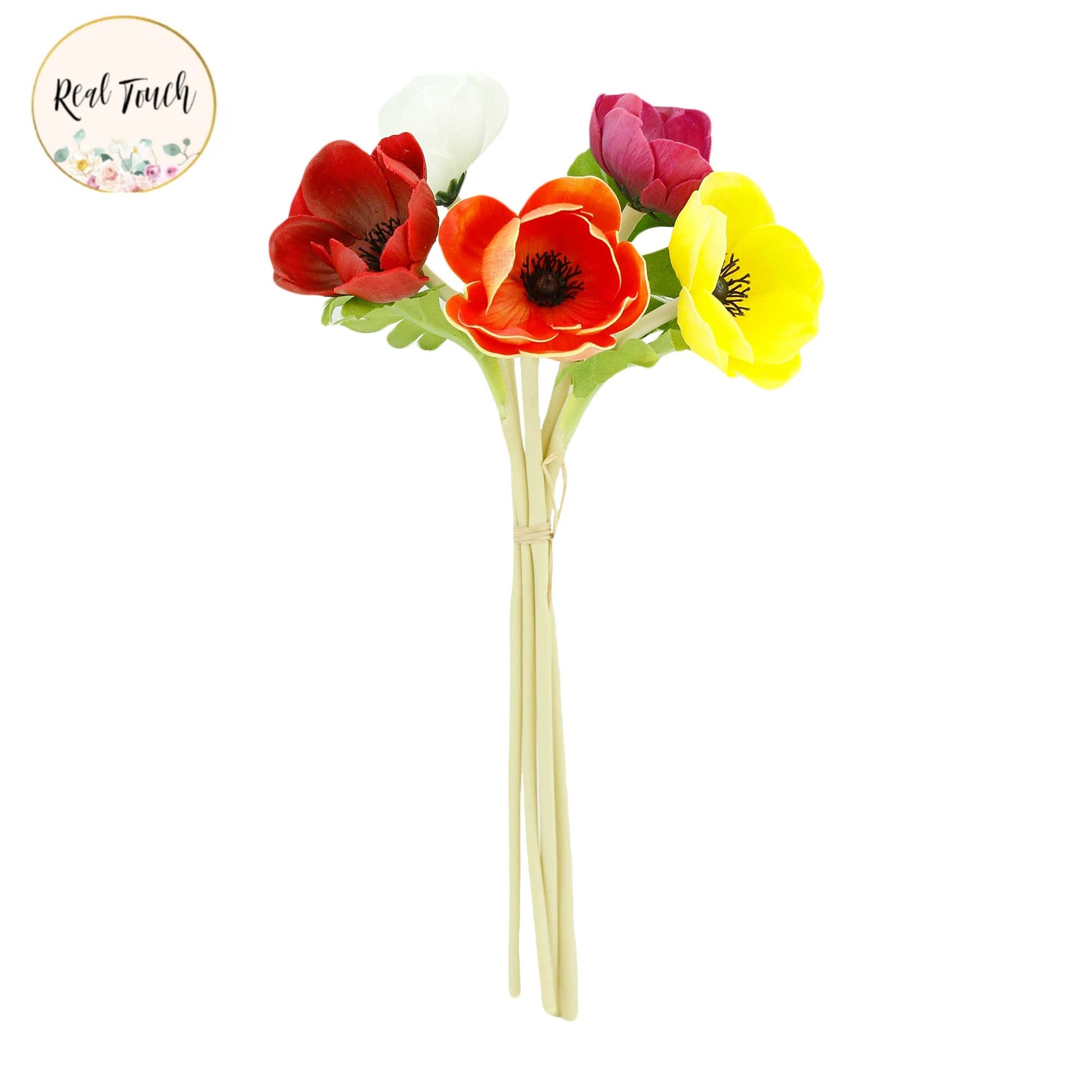 12"Real Touch Anemone-5 stem raffia tied
