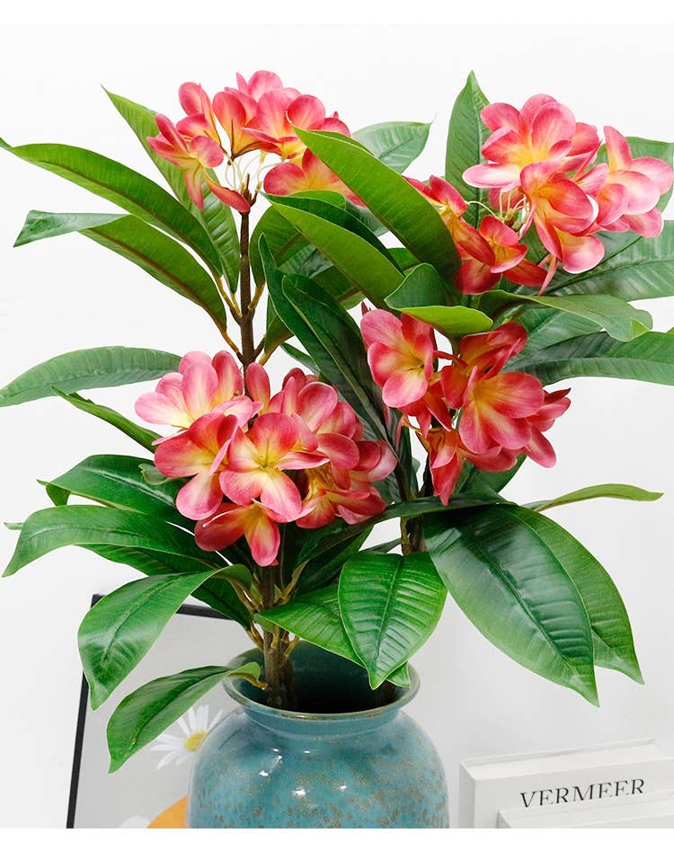 34"Real Touch Leaves Silk Plumeria Frangipani Flower Stem