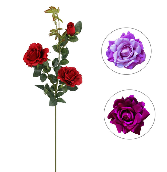 32"-Large Bloom Artificial Silk Rose Stem-2 Flowers 1 Bud