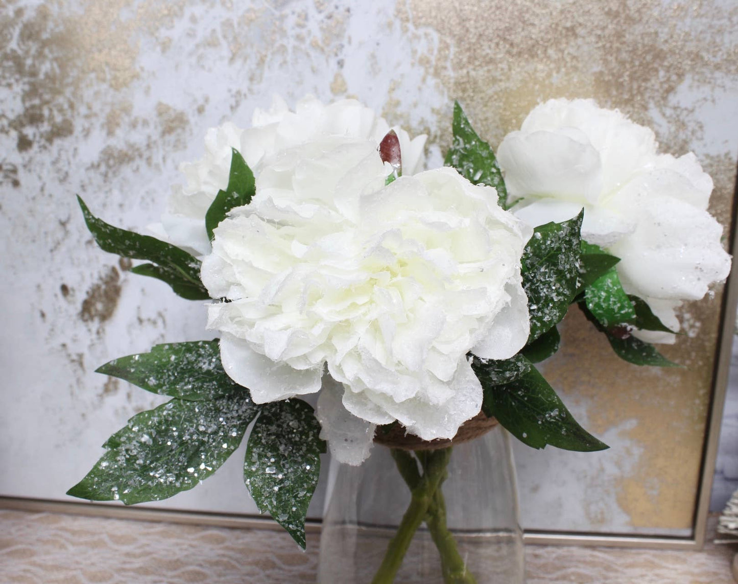 Artificial Snow Peony – Elegant Winter Holiday Decoration