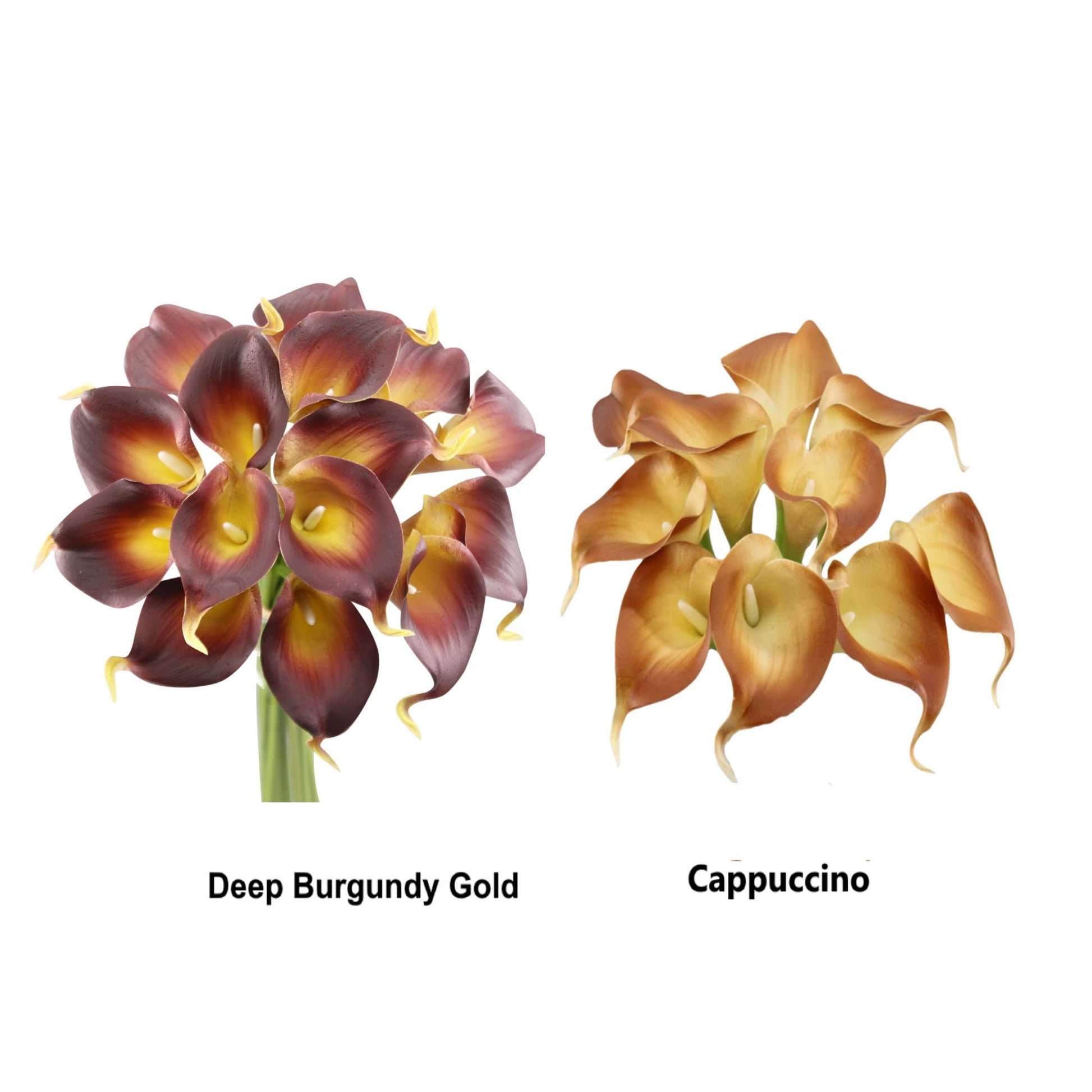 pack of 10-Peach Coral Brown real touch 14inch calla lilies