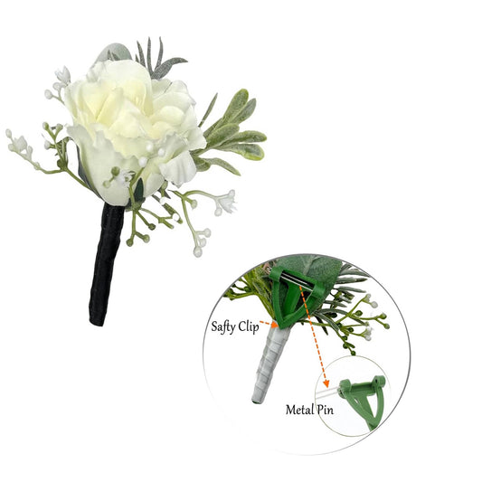 Ready to Use-Classic Faux Rose Boutonniere with Safety Clip