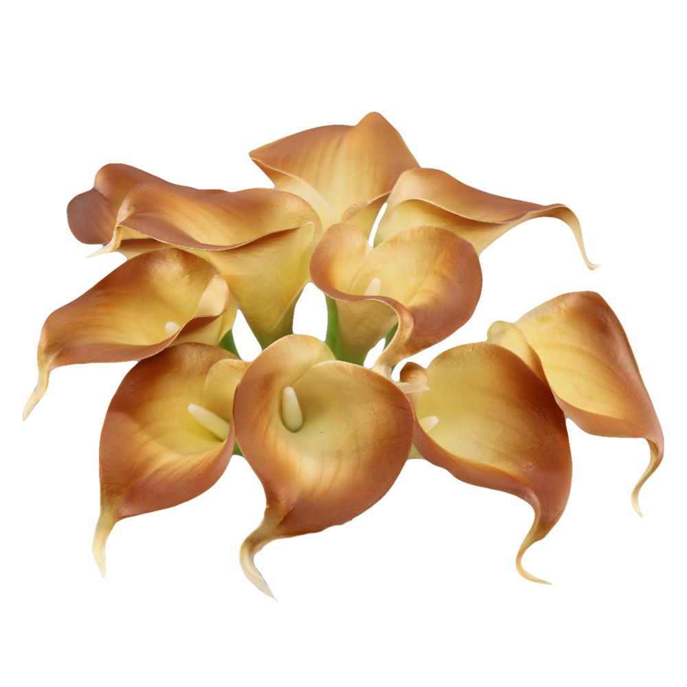 pack of 10-Peach Coral Brown real touch 14inch calla lilies