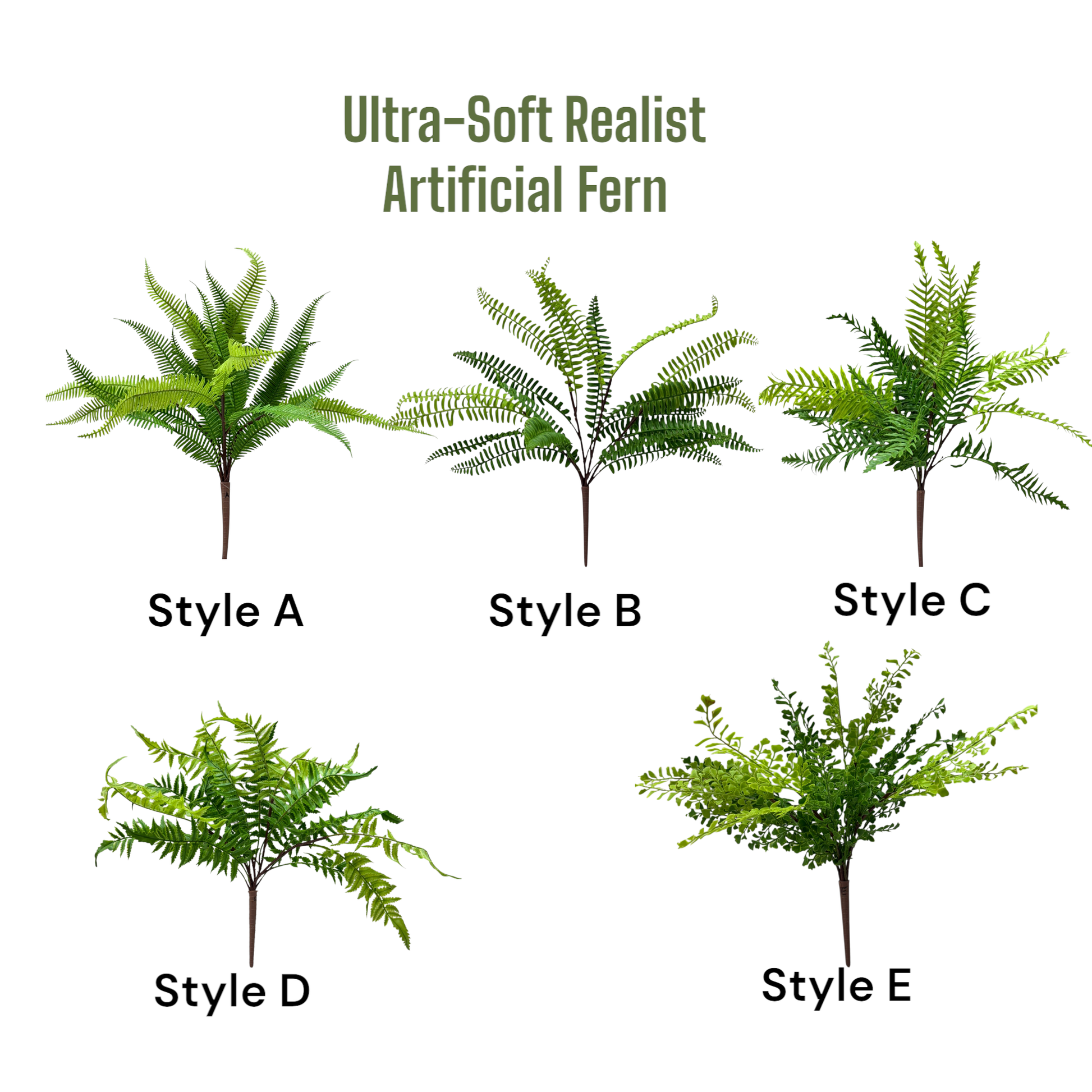 Realistic & Ultra-Soft Touch-21 Leaves-Artificial Fern Bush