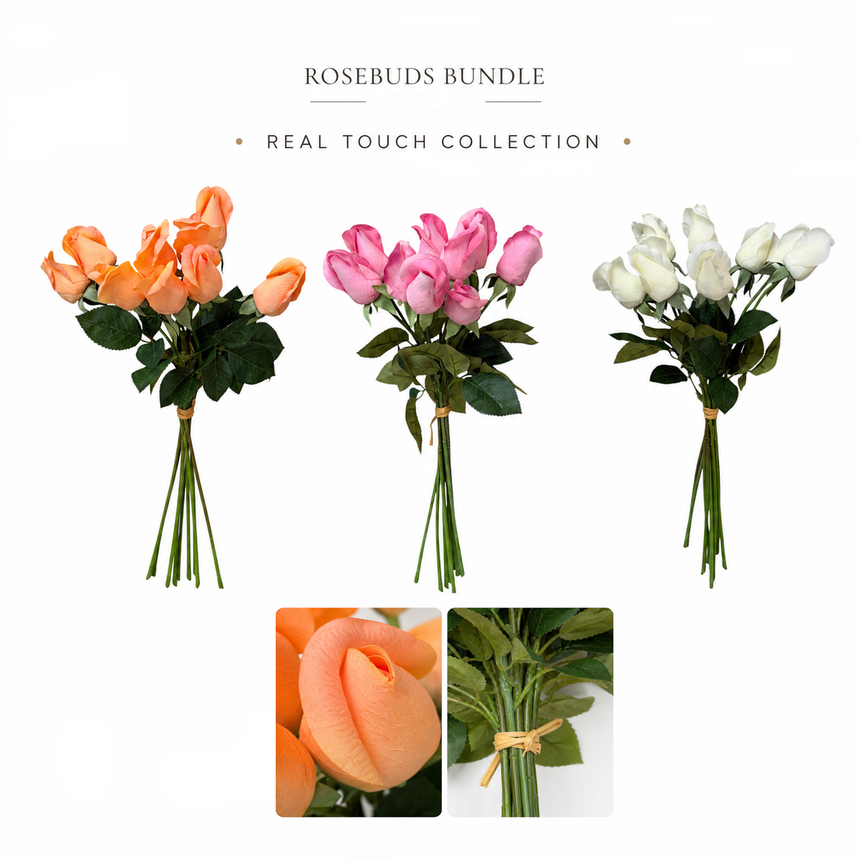 9 Stems-Raffia Tied Real Touch Moisturized Coating Rose