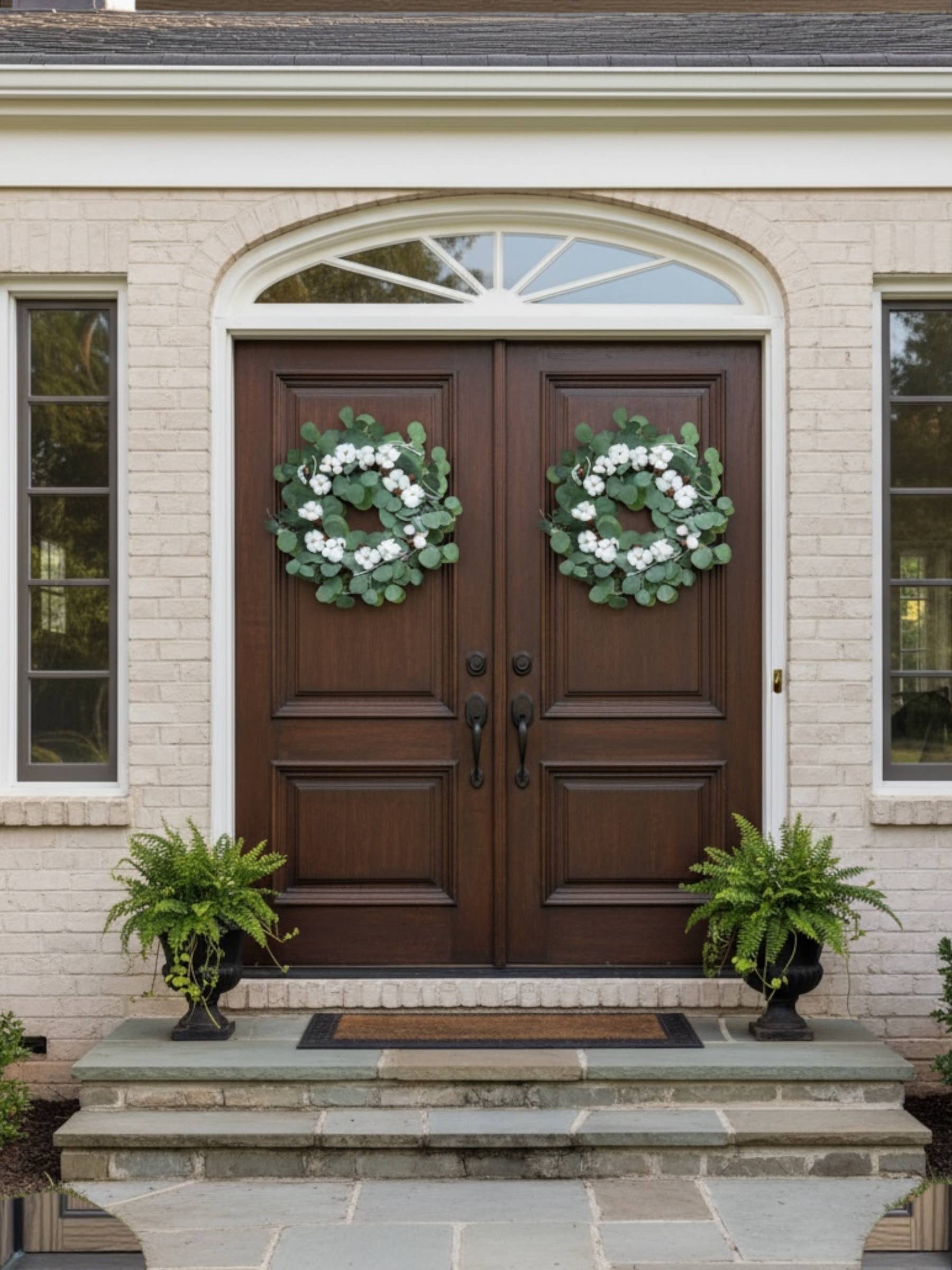 19"Rustic Eucalyptus Cotton Wreath Natural Grapevine 