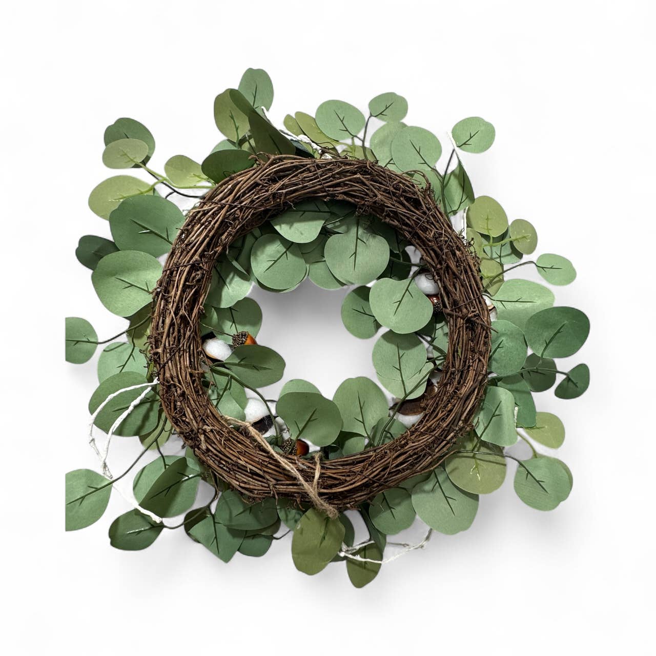19"Rustic Eucalyptus Cotton Wreath Natural Grapevine 