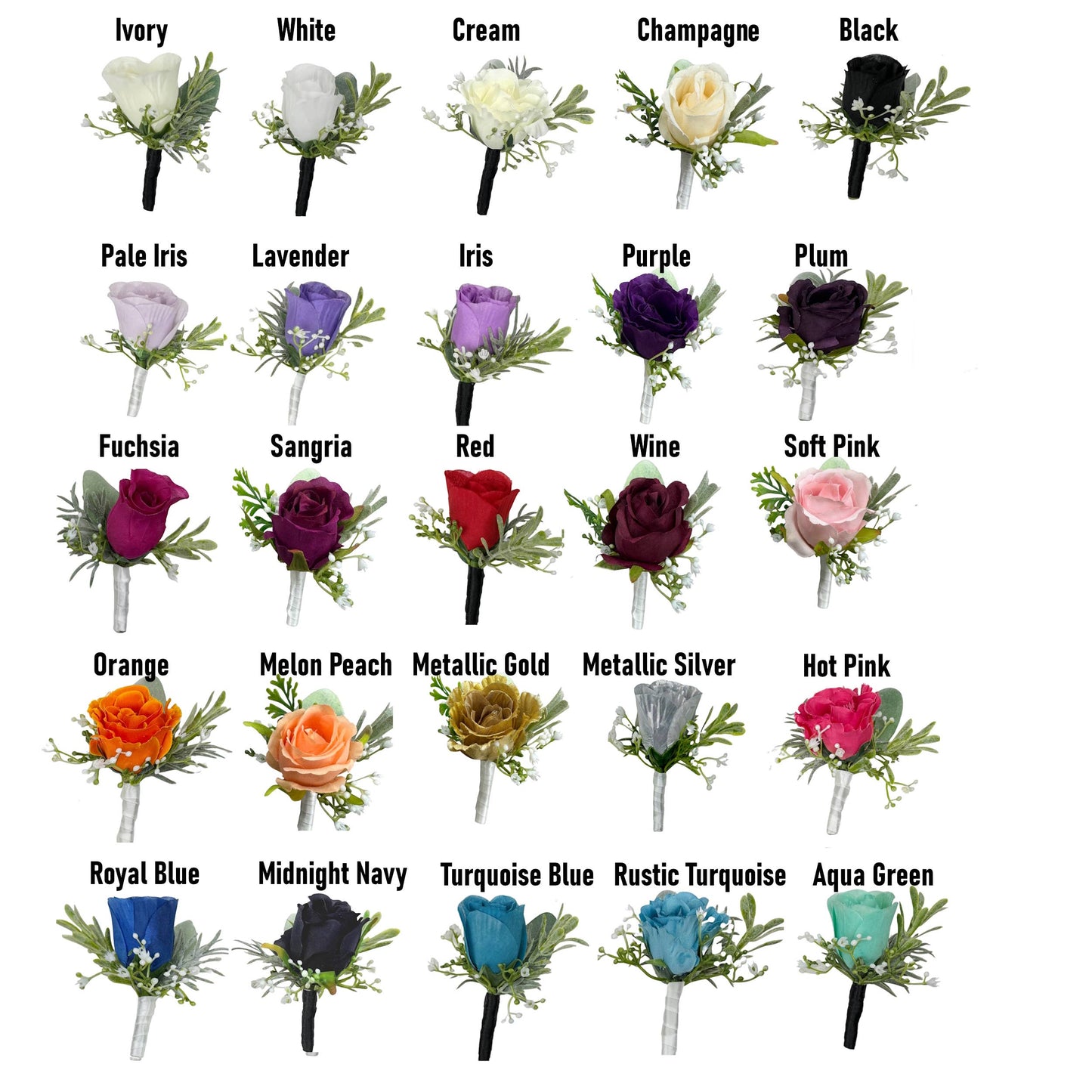 35Colors-Ready to use-Classic Faux Rose Boutonniere-Clip&Pin