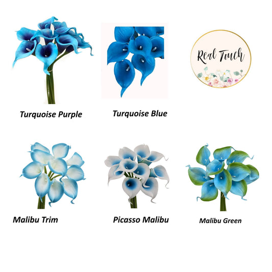 Pack of 10-Real Touch Calla lily-Malibu Turquoise Blue
