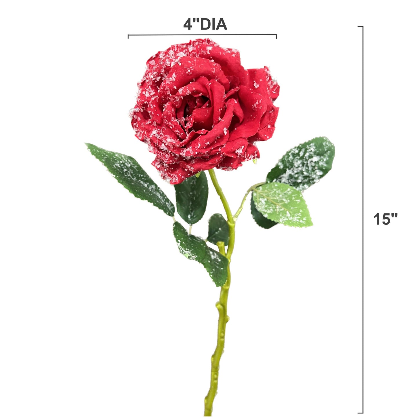 15in Snowy Silk Rose Stem – Winter Holiday Decoration