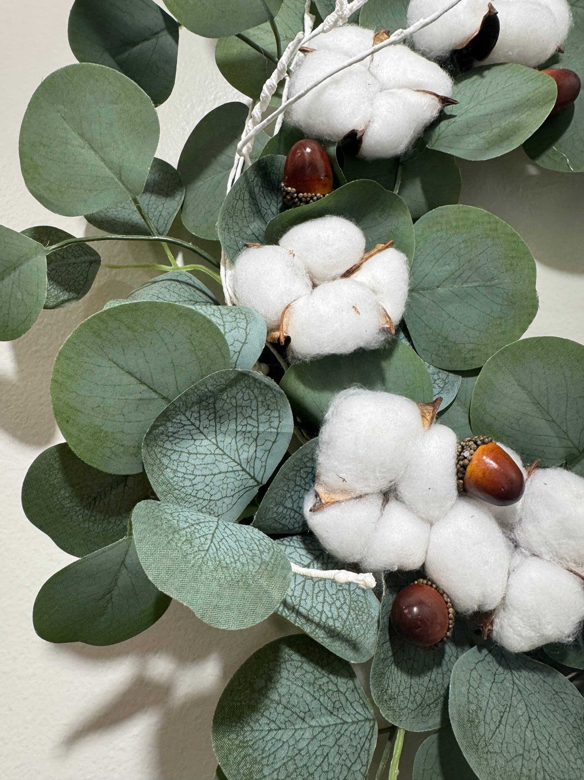 19"Rustic Eucalyptus Cotton Wreath Natural Grapevine 