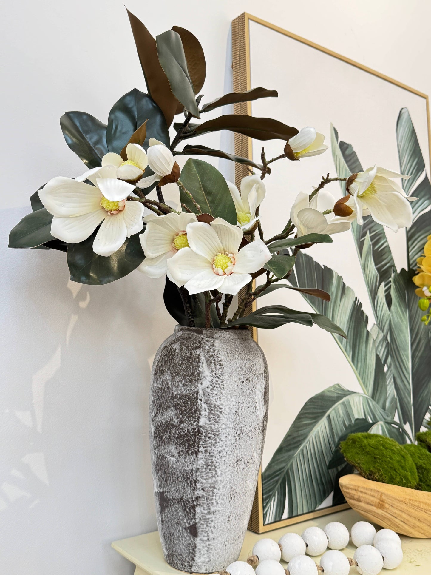 28.5"-Premium 5-bloom Faux Magnolia-Moisturizing Coating