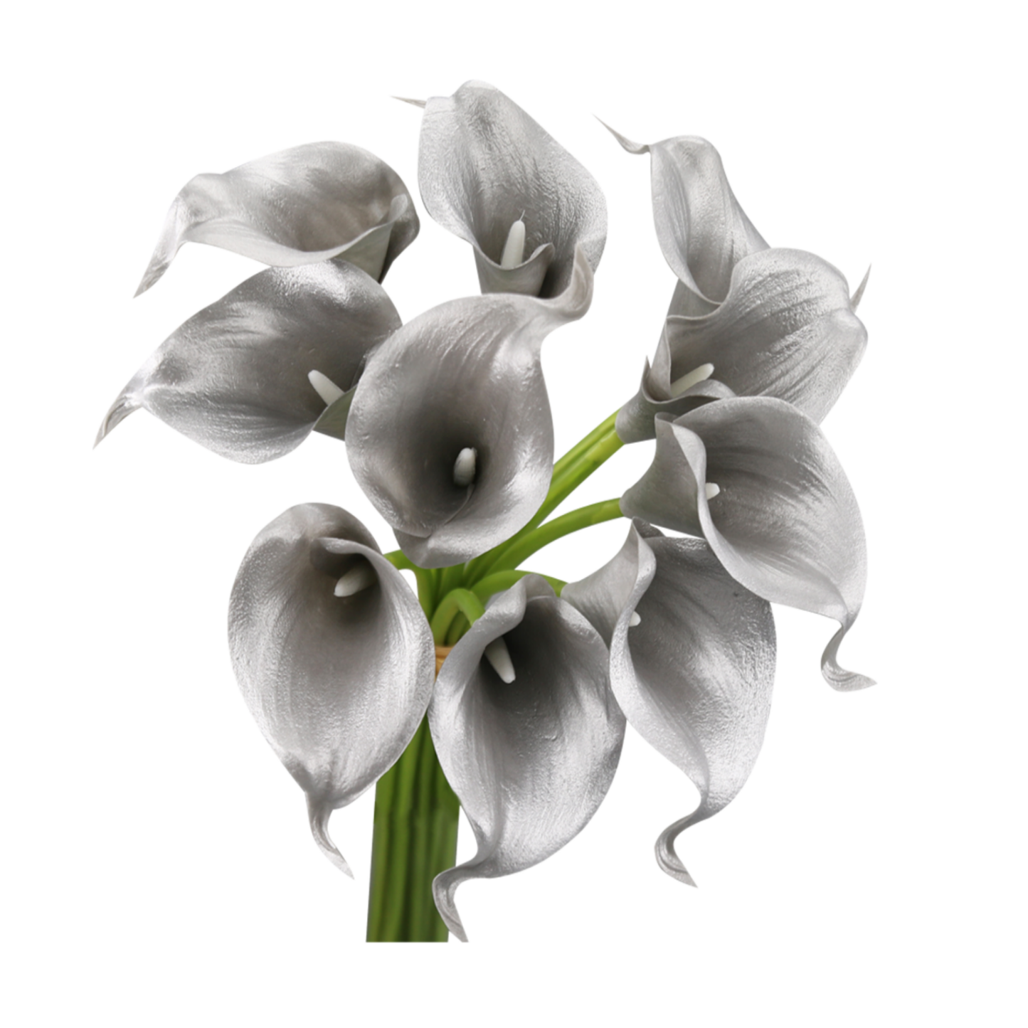 pack of 10-real touch calla lilies metallic gold silver