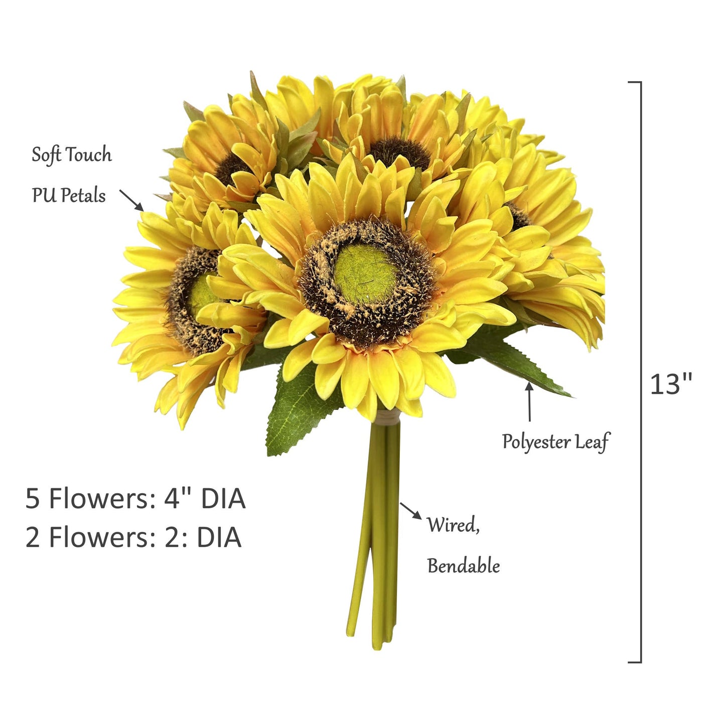 Pack of 7Stems-Rustic antique -Real Touch Sunflower Bouquet