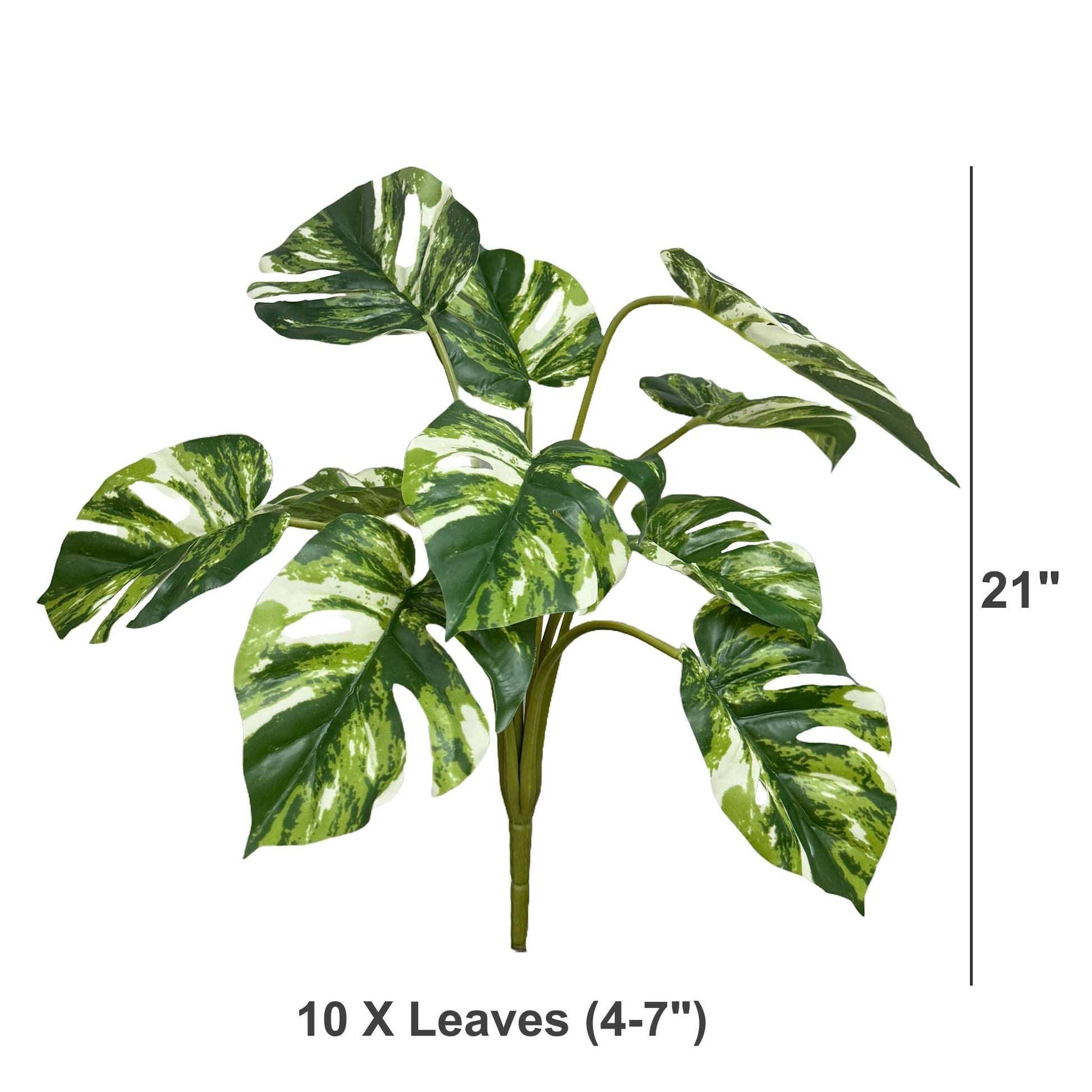 21" Artificial White Green Monstera Leaf spray x 10 Leaves