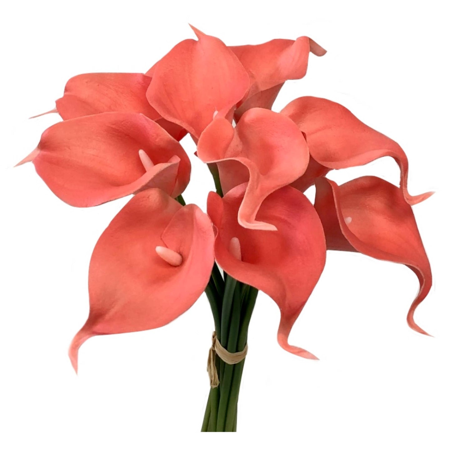 pack of 10-Peach Coral Brown real touch 14inch calla lilies