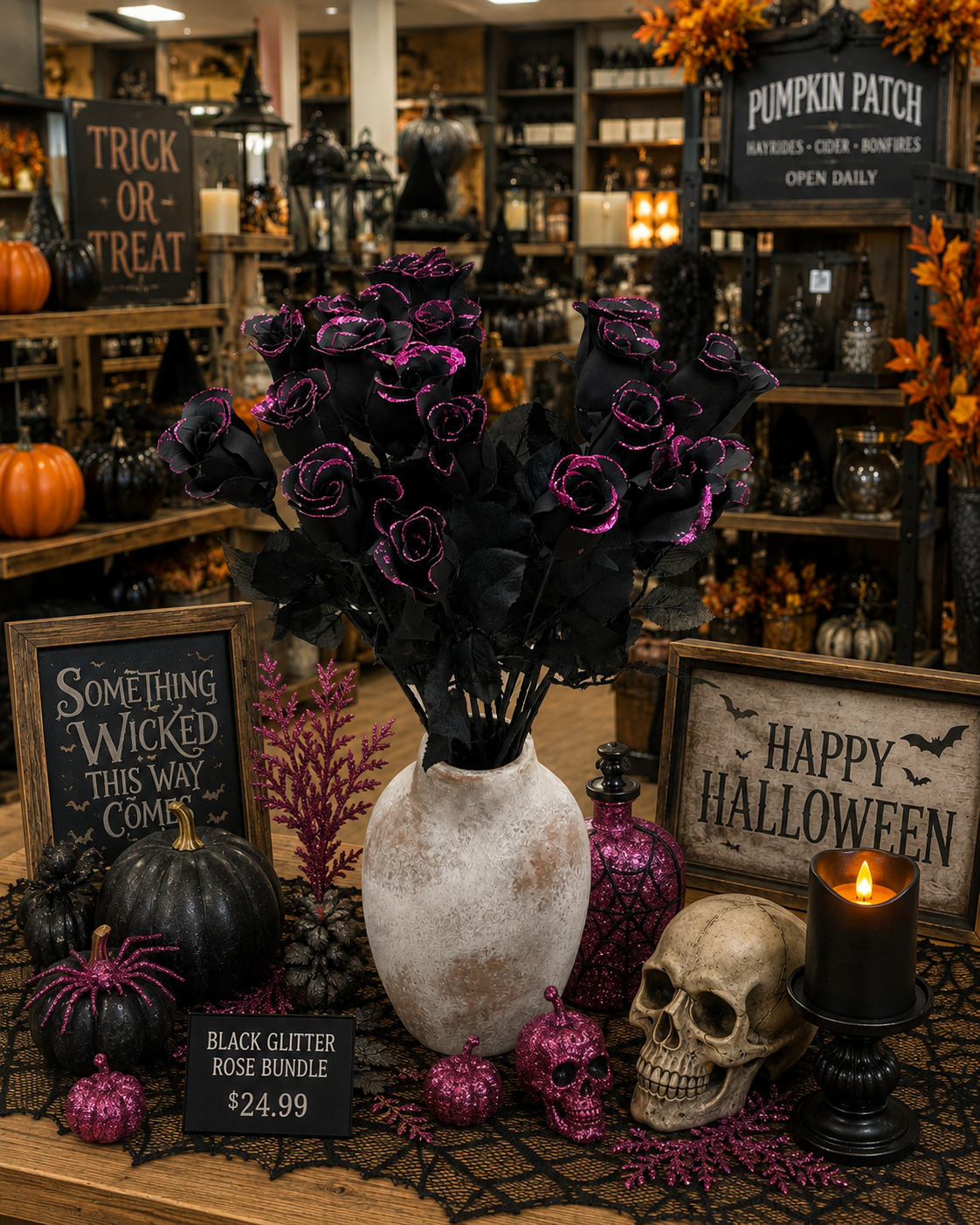 24"Classic Halloween Artificial Glittered Rose 