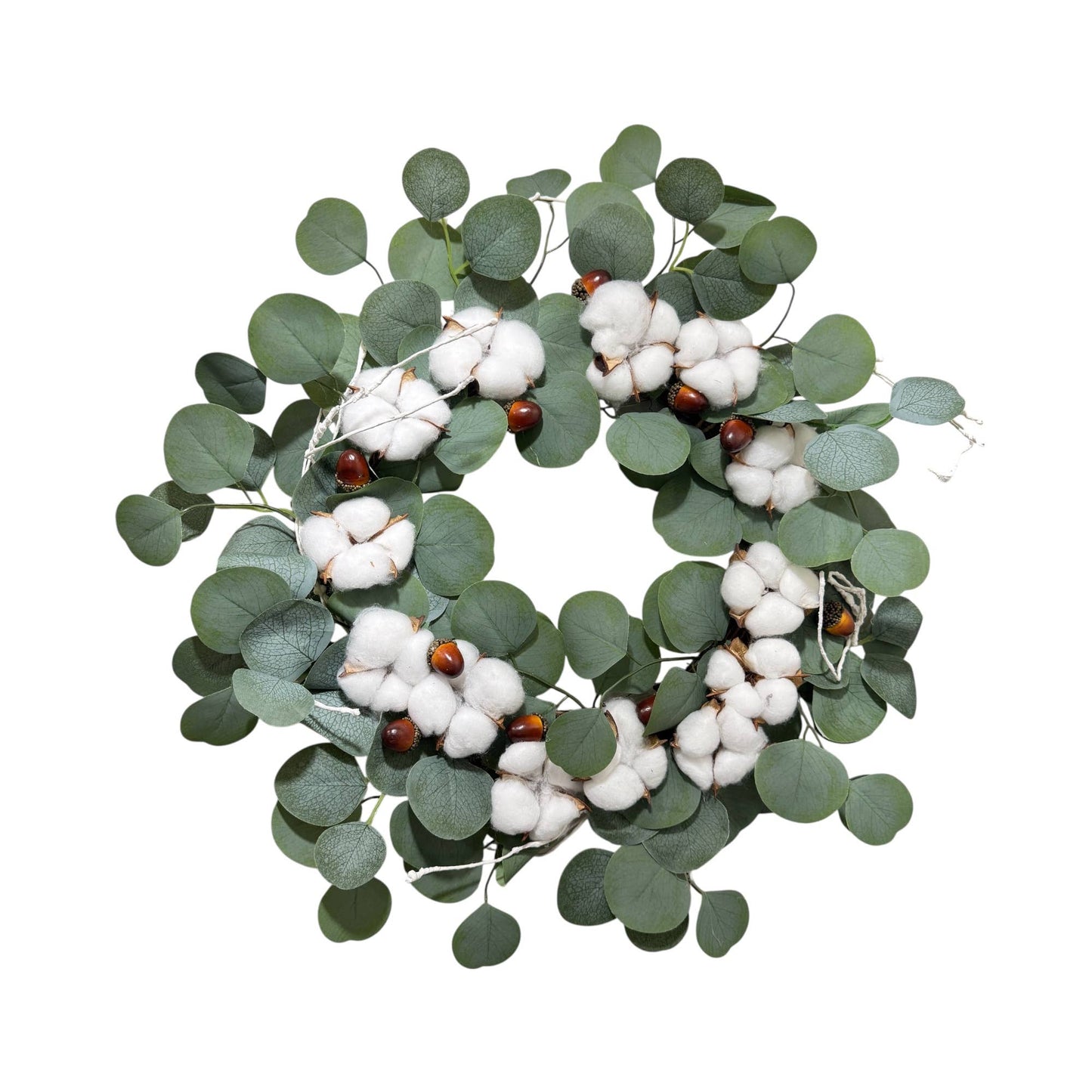 19"Rustic Eucalyptus Cotton Wreath Natural Grapevine 