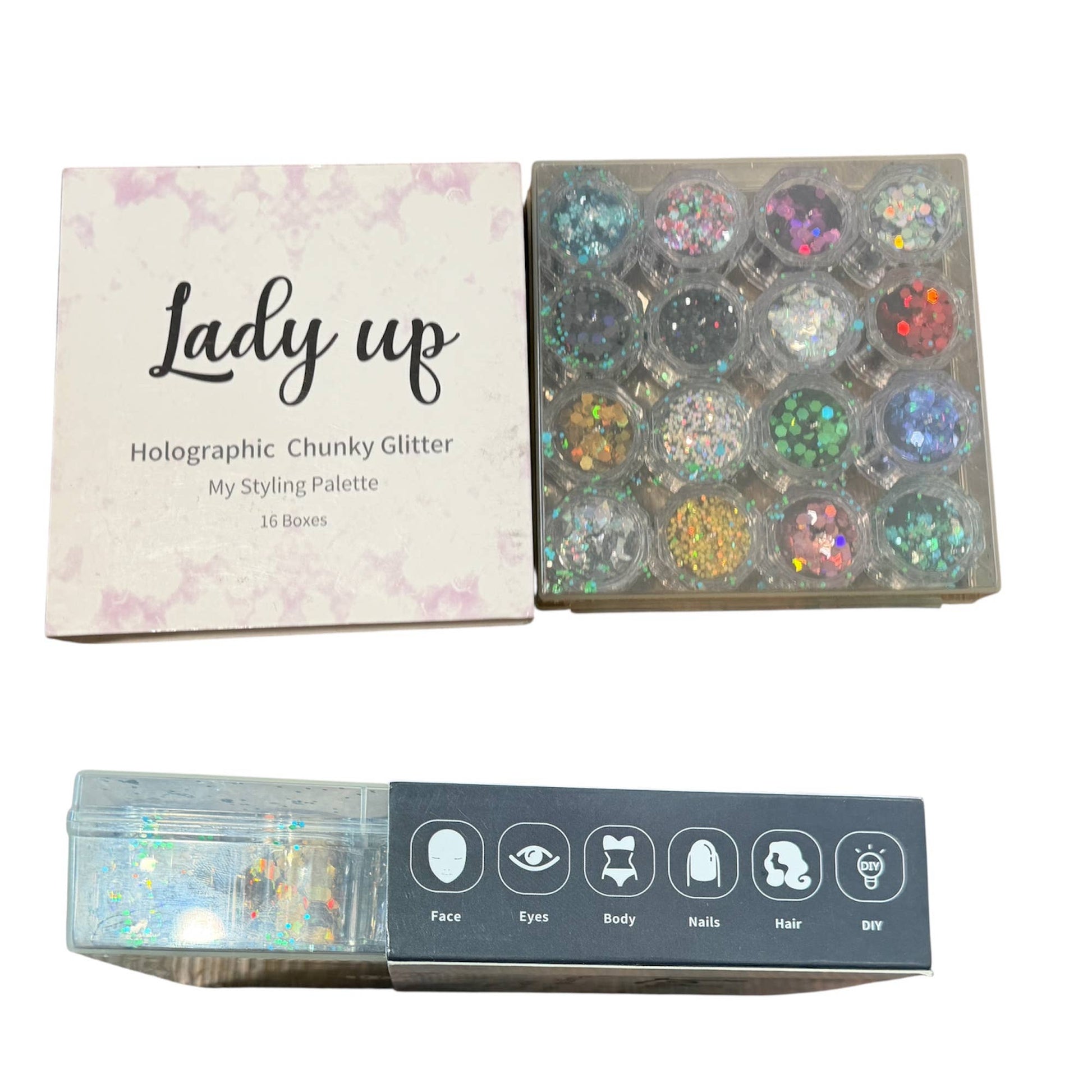Box of 6 colors-Holographic Chunky Glitters Palette