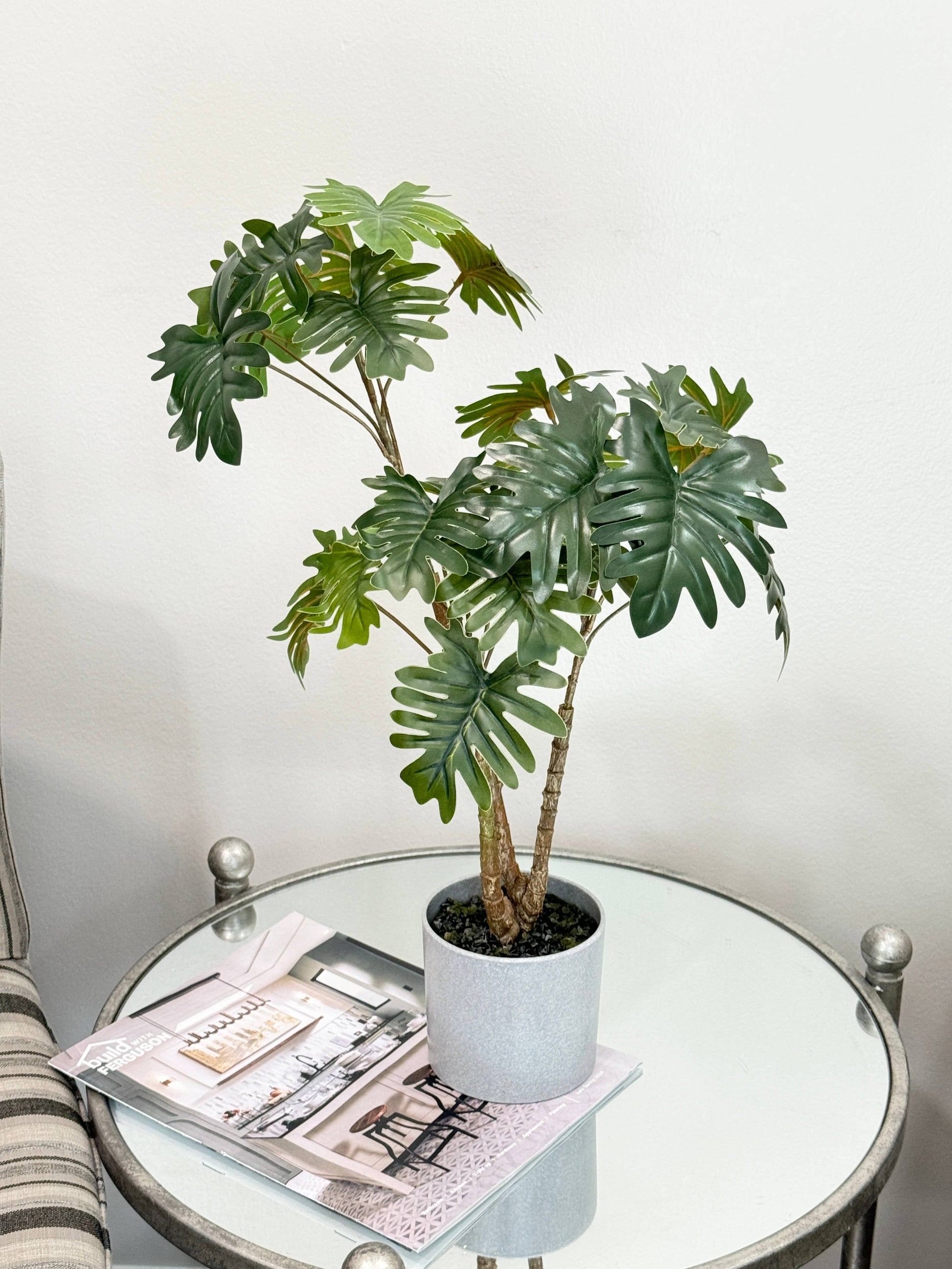 18"-Tabletop Faux Philodendron Plant in grey pot