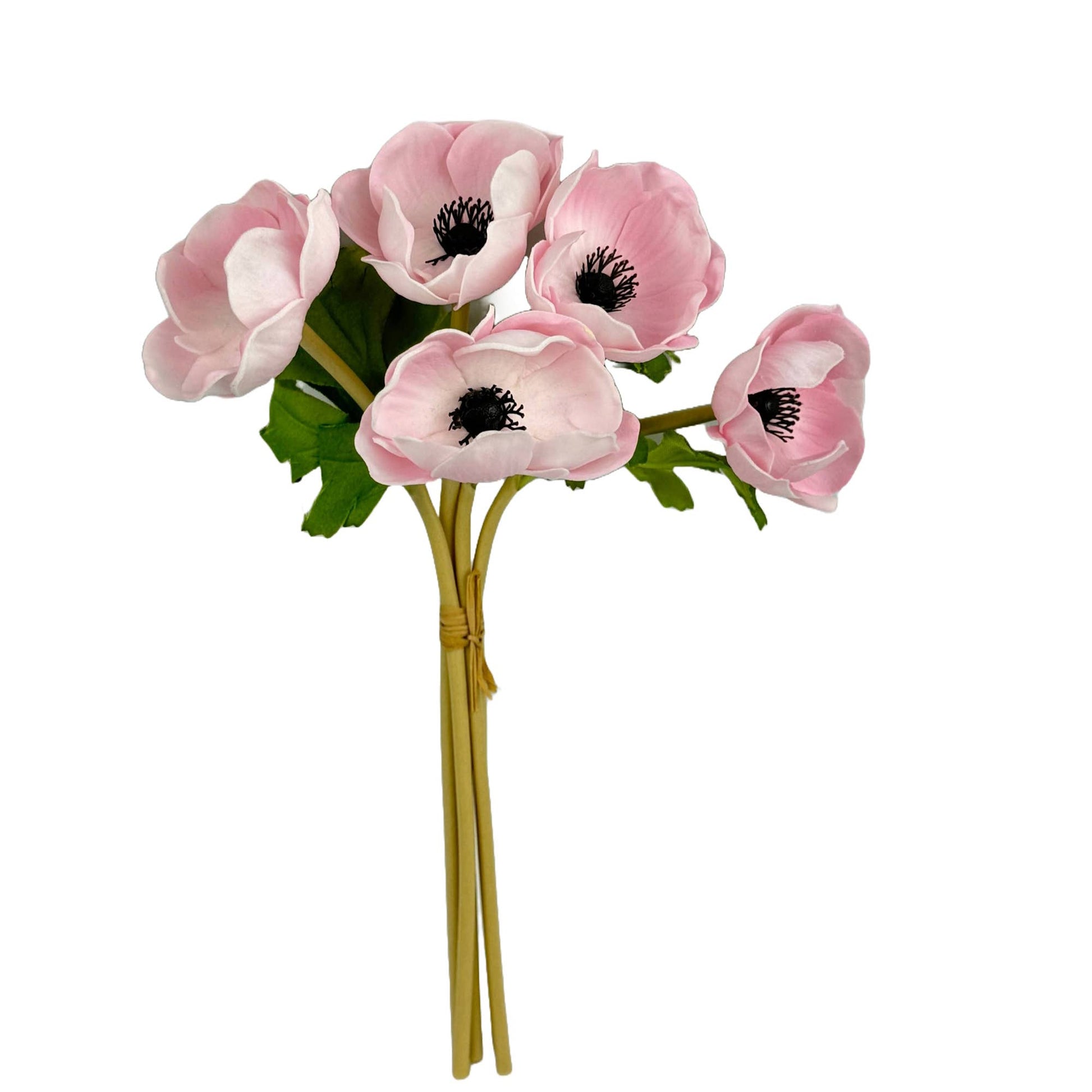 12"Real Touch Anemone-5 stem raffia tied