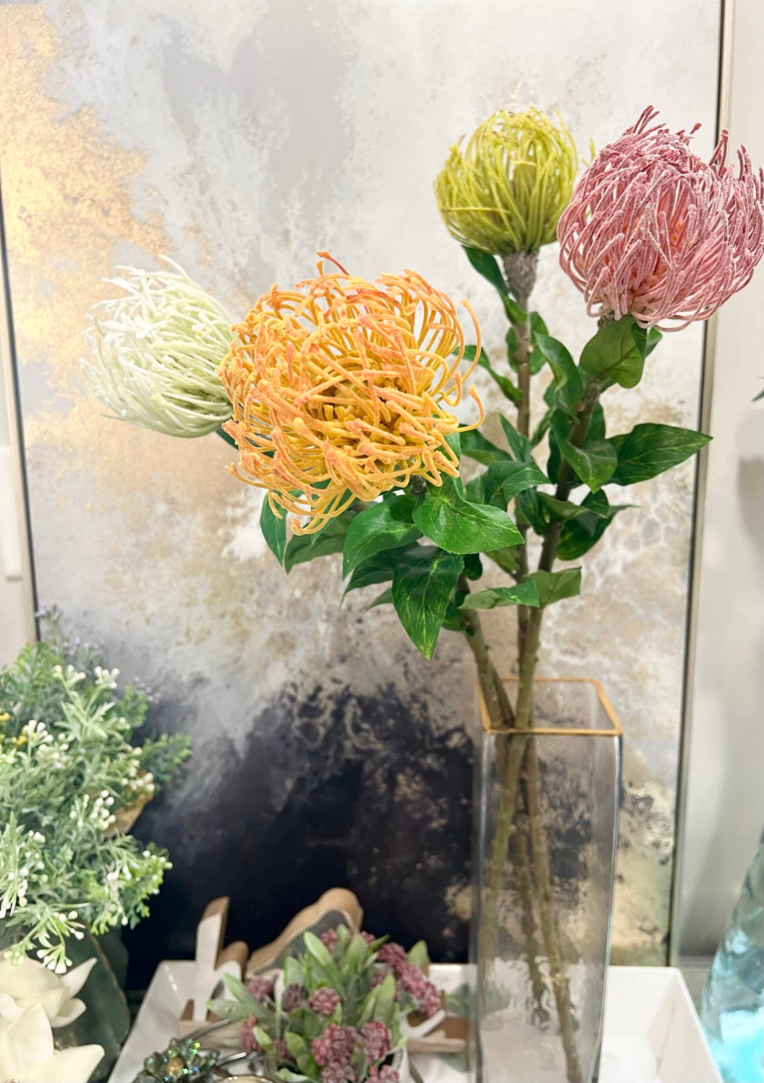 29"Large Artificial Saffron Pincushion Needle Protea
