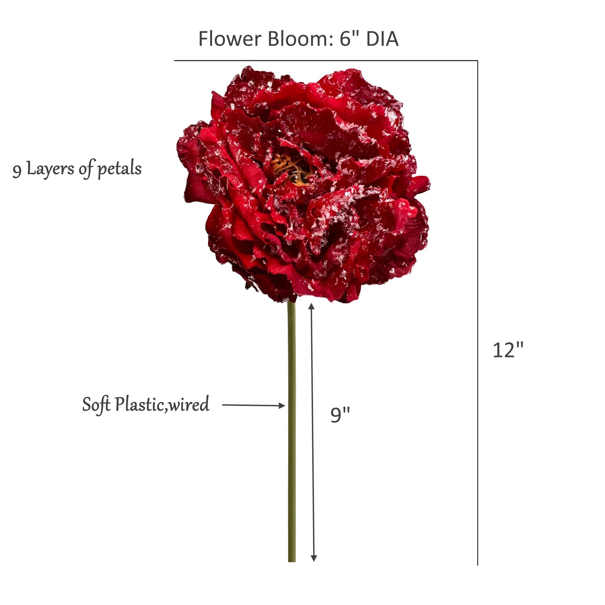 Large Bloom-Snowy Peony Stem – Winter Holiday Decora