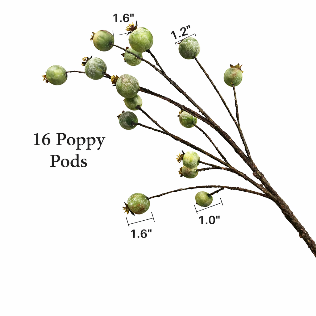 28"Designer's Pick-Quality Faux Poppy Pod Stem-16 Pods
