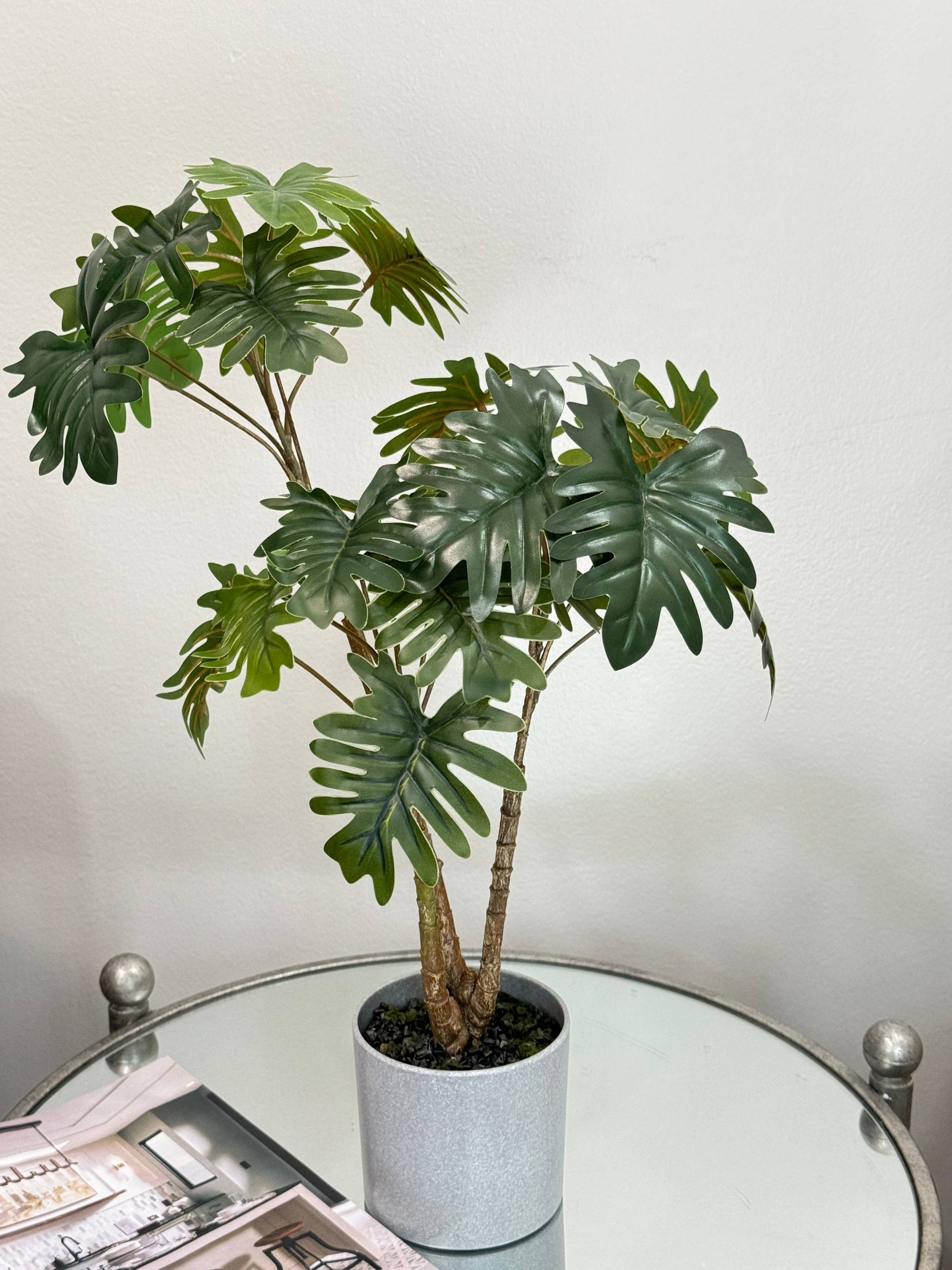 18"-Tabletop Faux Philodendron Plant in grey pot