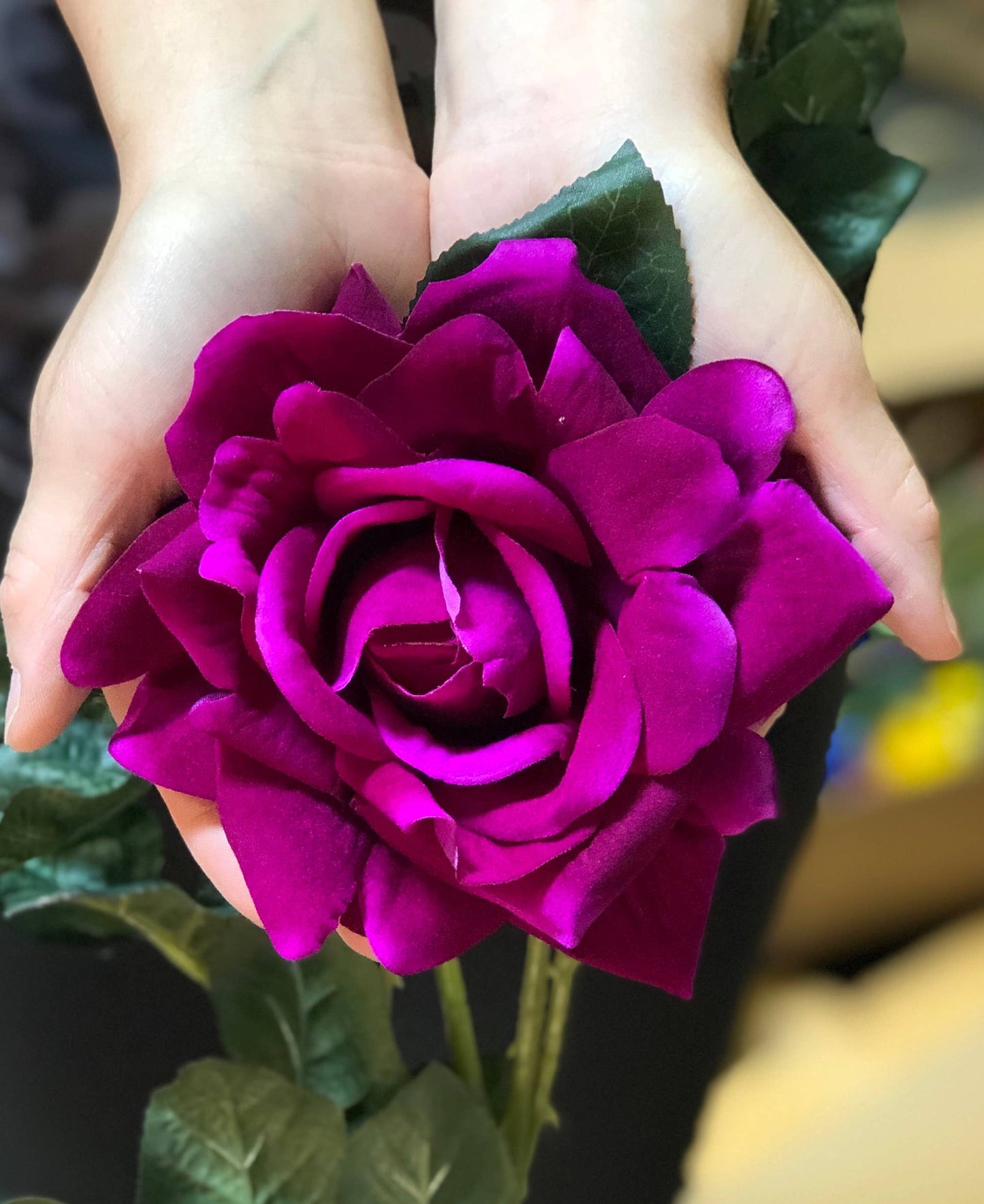 32"-Large Bloom Artificial Silk Rose Stem-2 Flowers 1 Bud