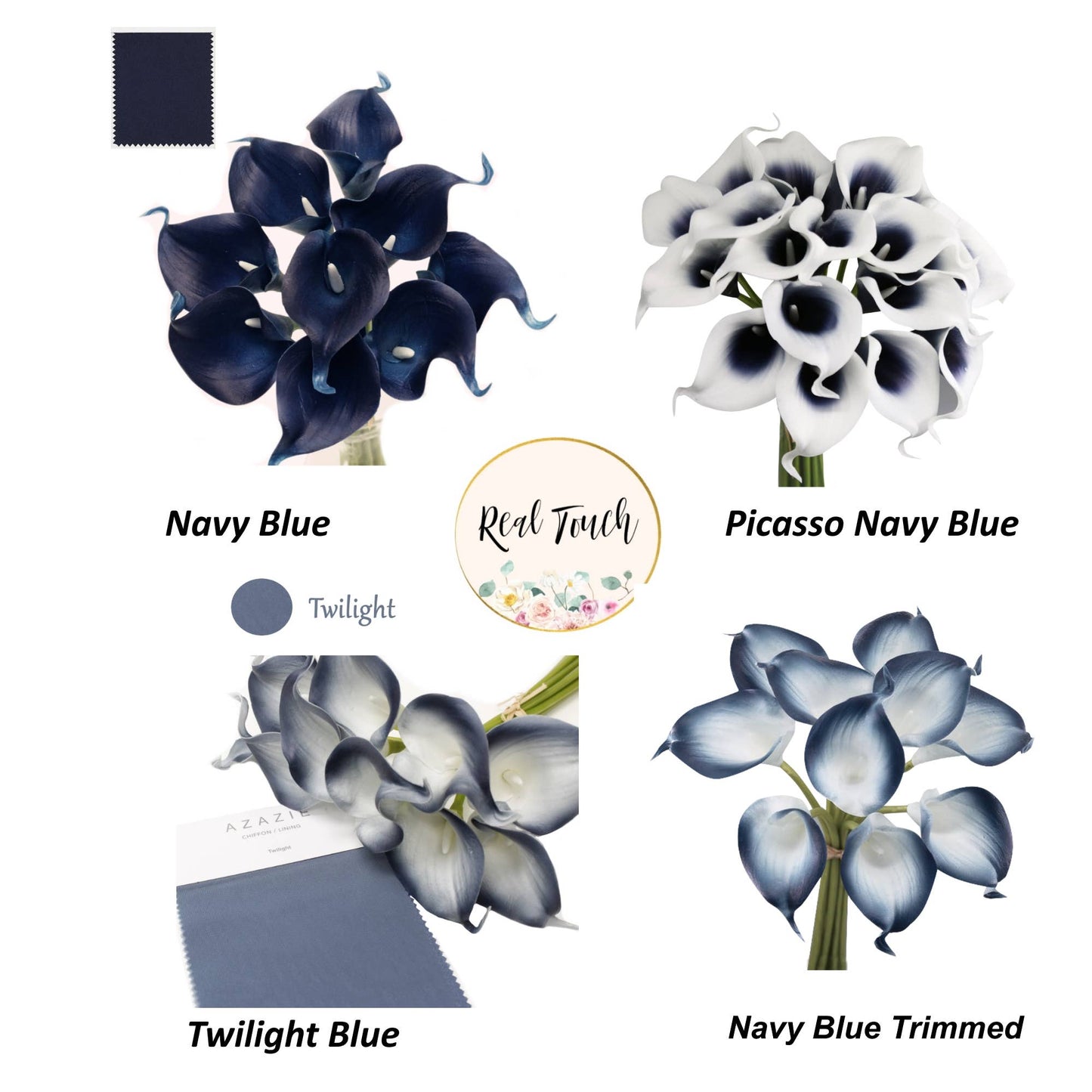 13"-Pack of 10stems-navy theme Real Touch calla lilies