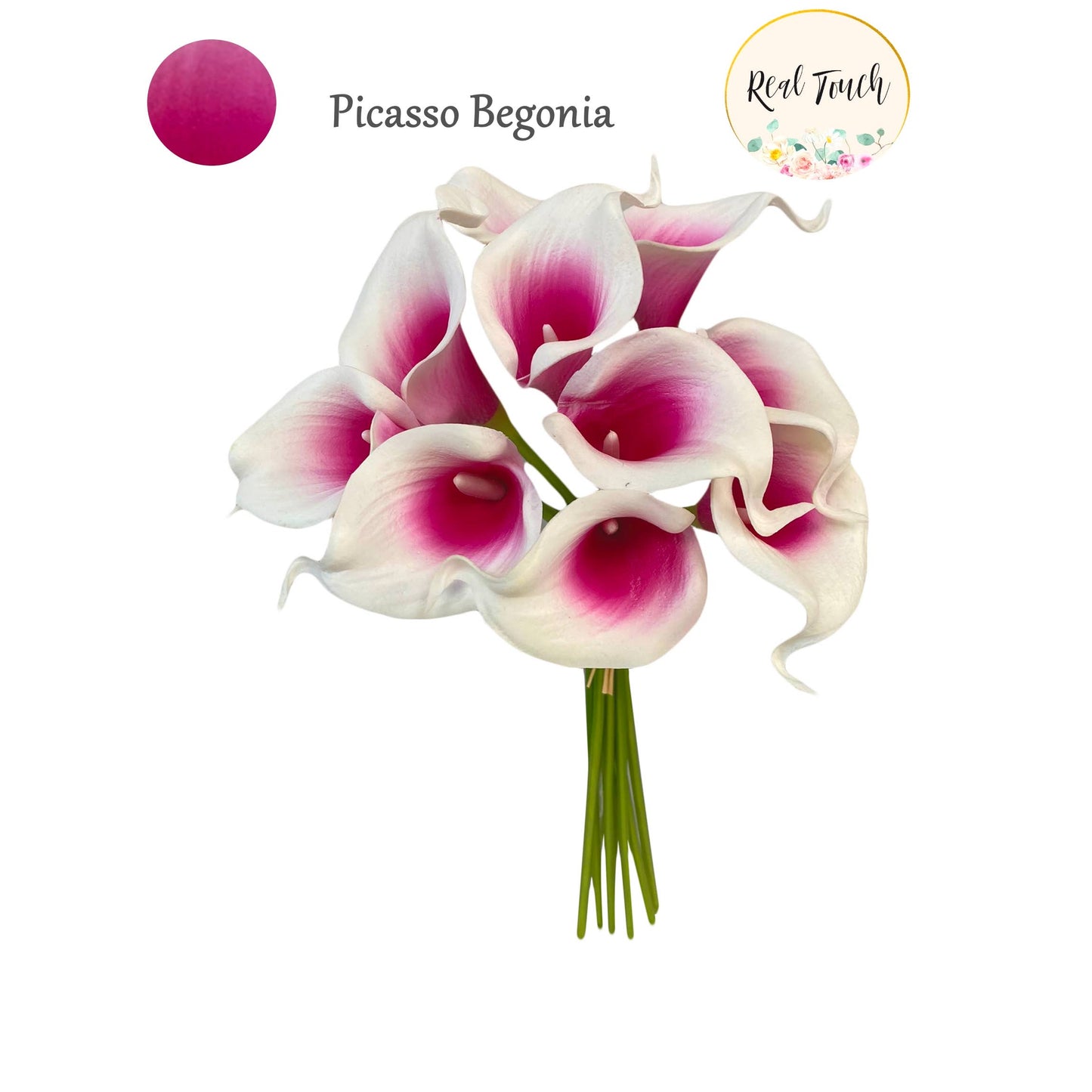 13"-Pack of 10stems-Begonia Fuchsia Real Touch Calla lily