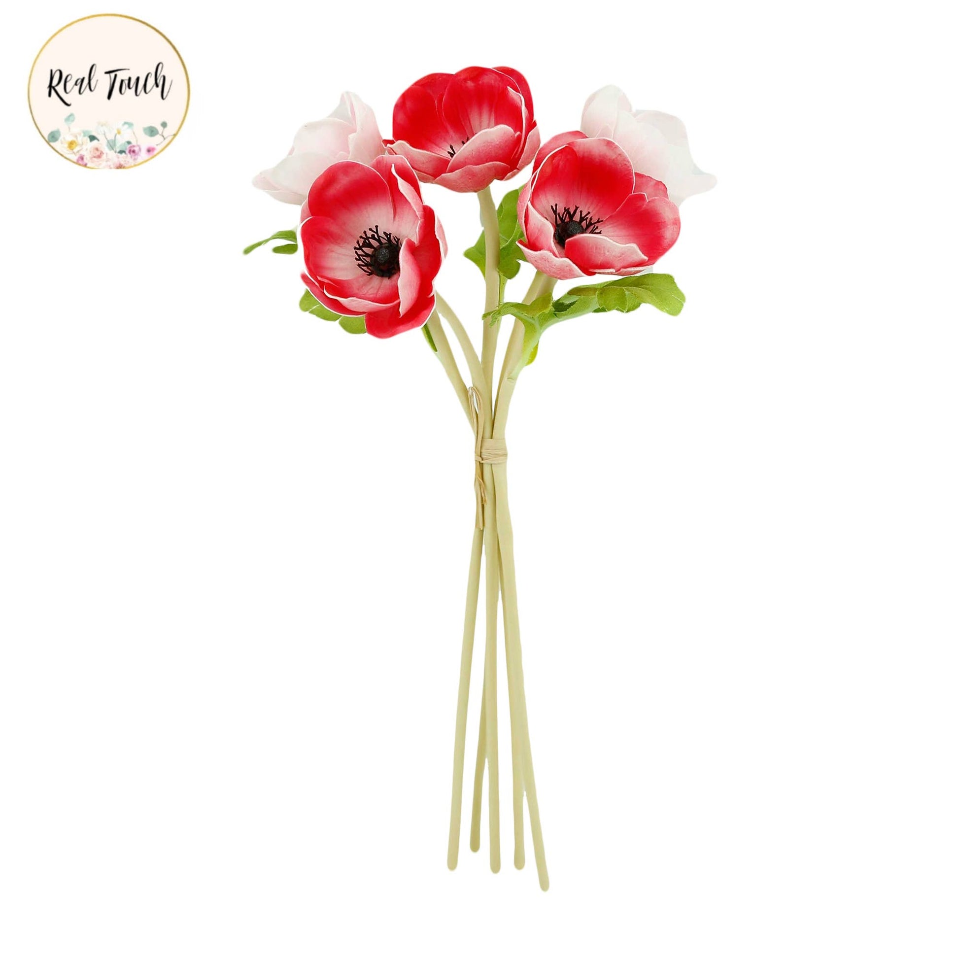 12"Real Touch Anemone-5 stem raffia tied