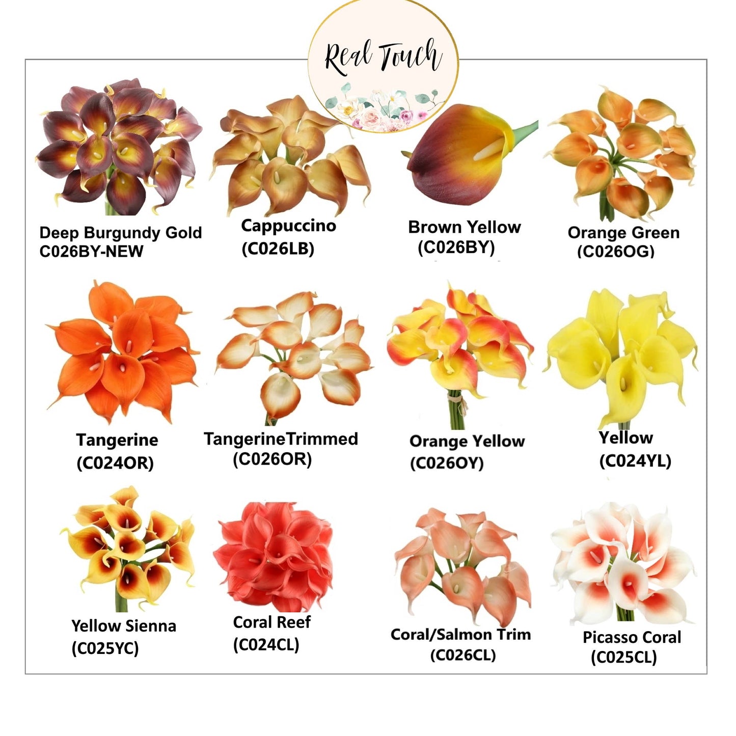 pack of 10-Peach Coral Brown real touch 14inch calla lilies