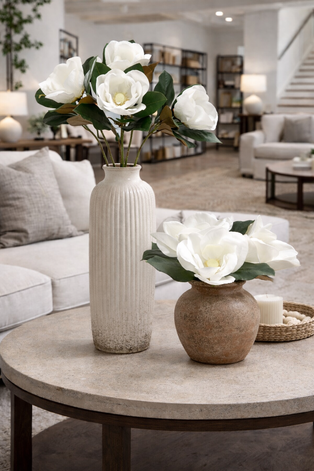 Realistic 6-8"Large bloom Magnolia Flower with Leaves