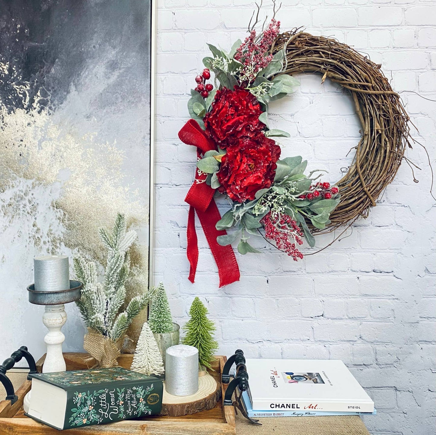 Large Bloom-Snowy Peony Stem – Winter Holiday Decora